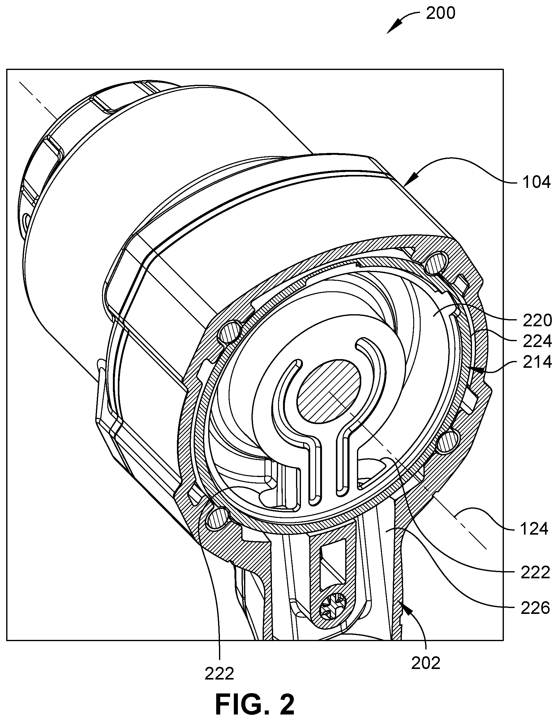 Patent US12496699 Figure 2 – Quieted front exhaust motor