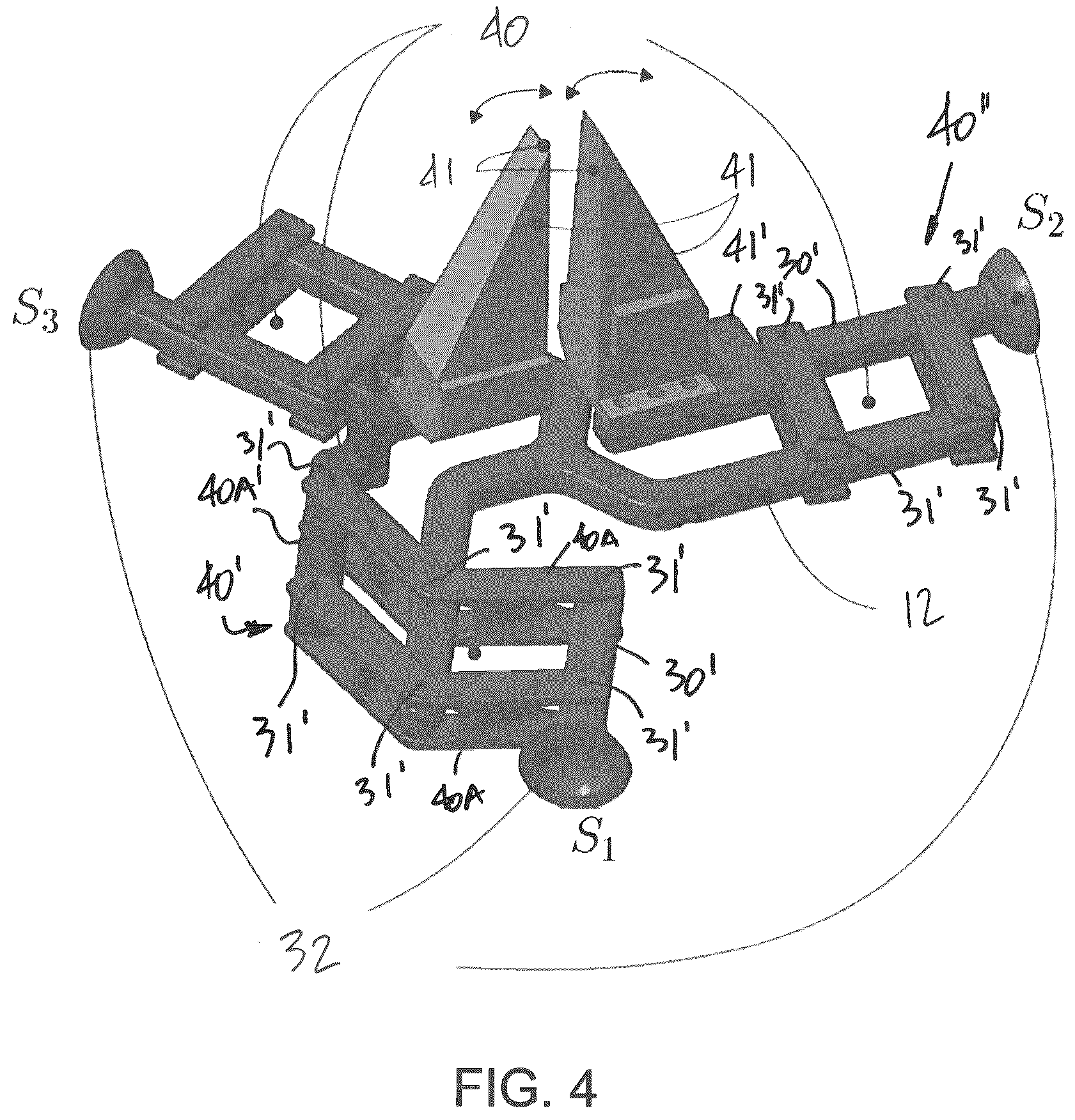 Patent US12496705 Figure 4 – Parallel mechanism with kinematically redundant actuation