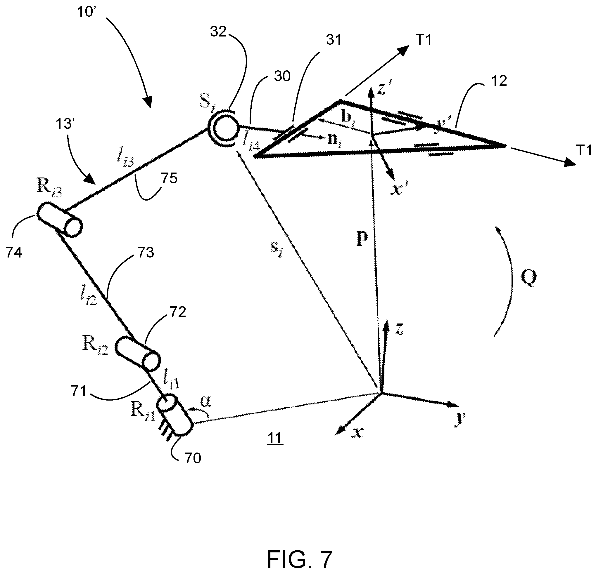 Patent US12496705 Figure 7 – Parallel mechanism with kinematically redundant actuation