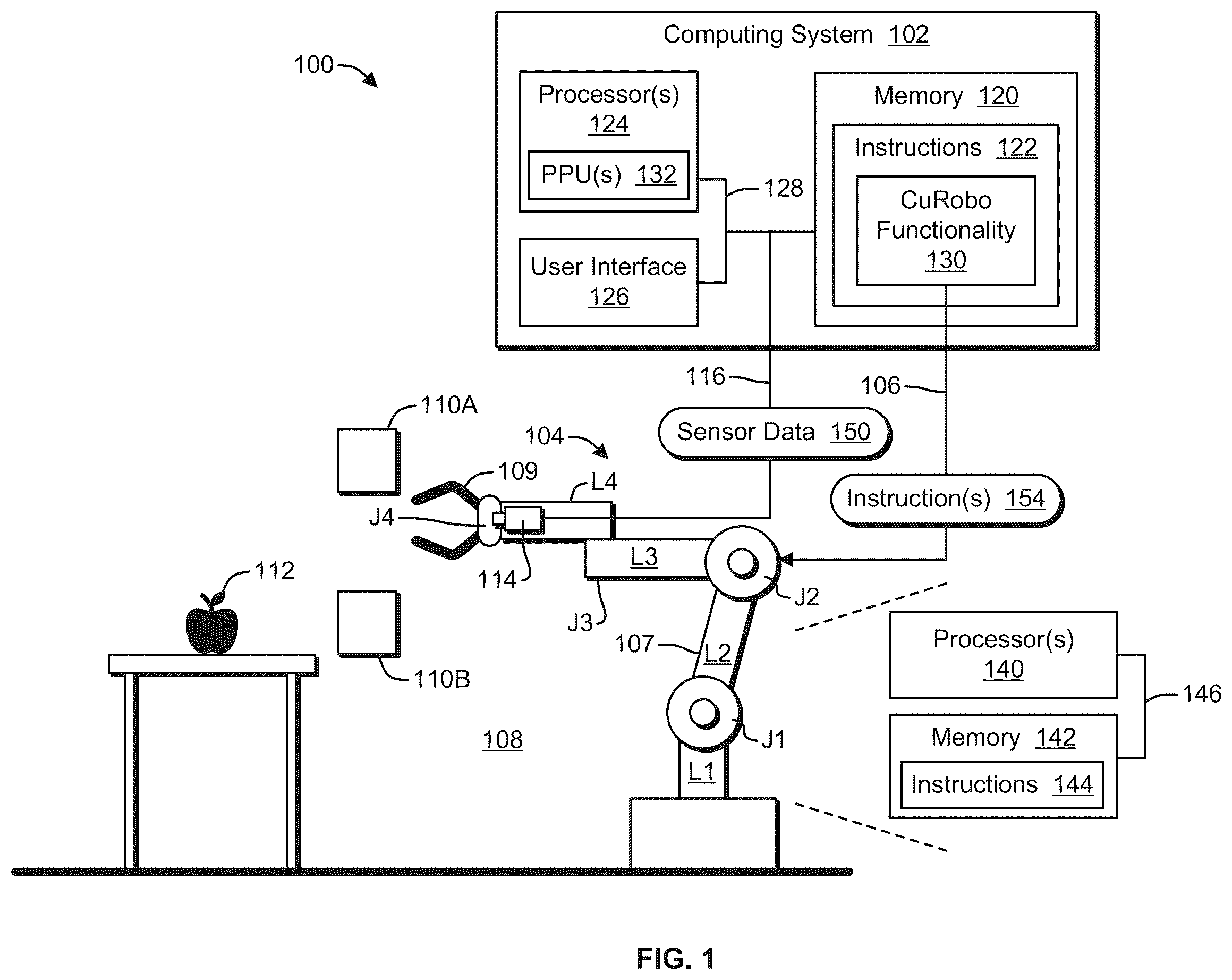 Patent US12496714 Figure 1 – Collision-free motion generation