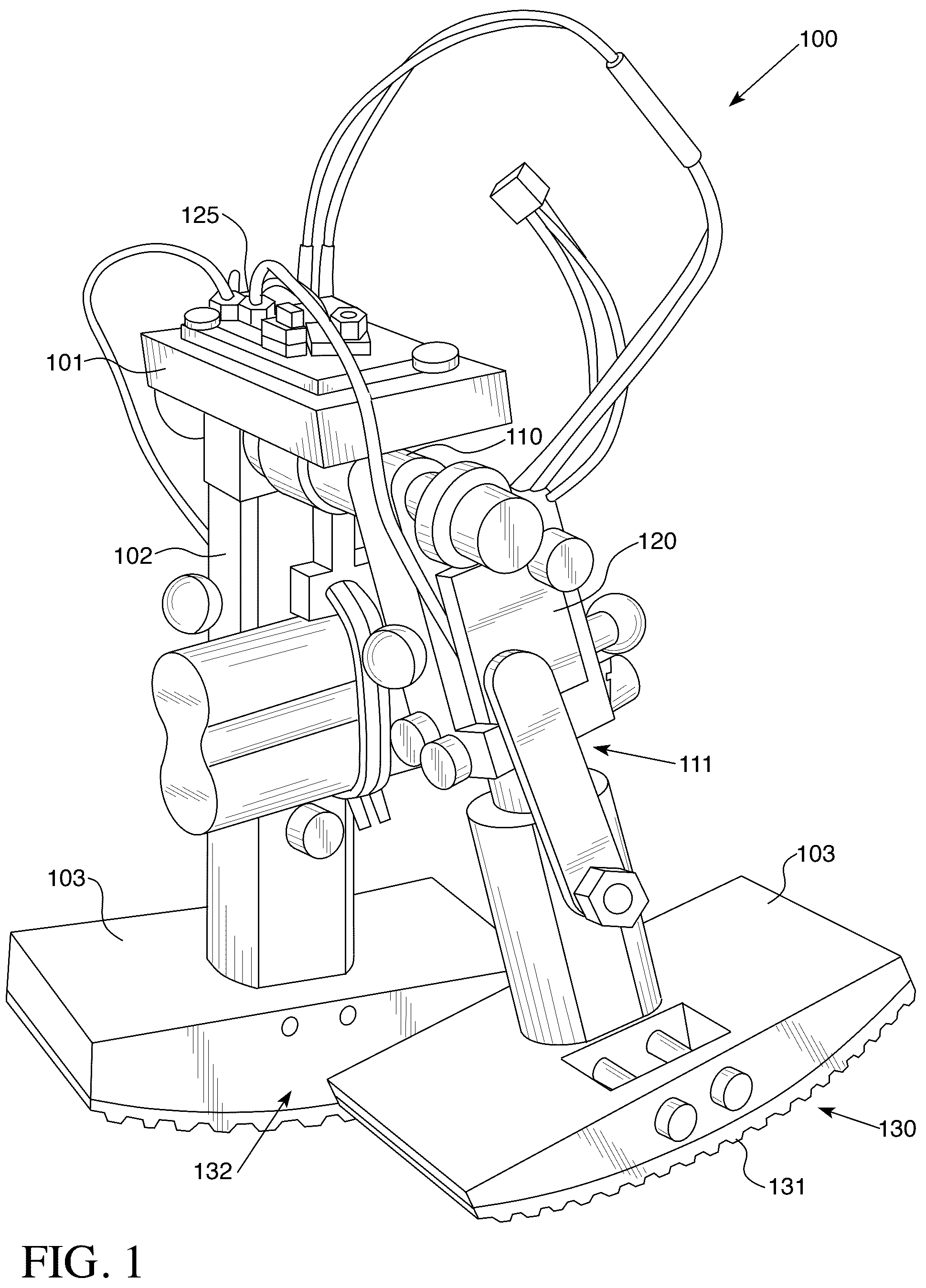 Patent US12496715 Figure 1 – Three-dimensional passive walking robot