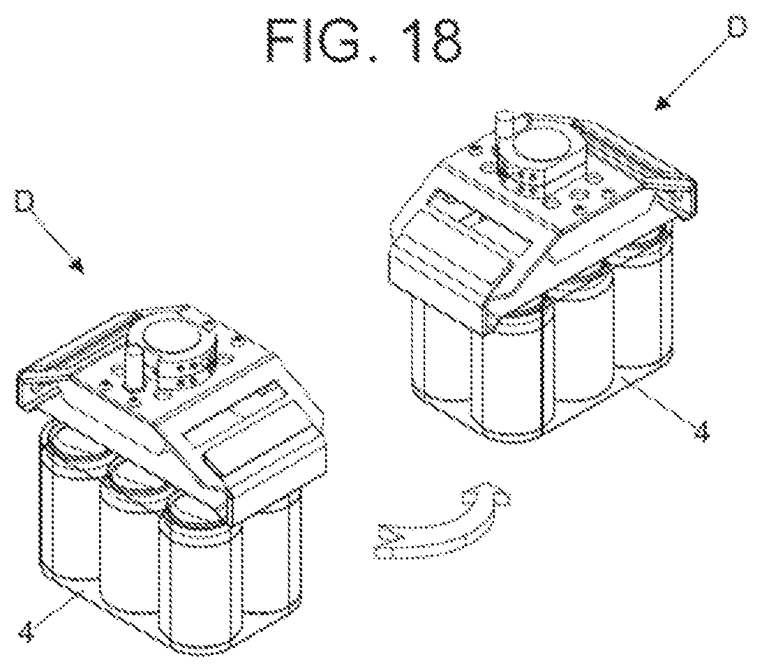 Patent US12496729 Figure 19 – Device for handling products in individual or grouped containers based on movement by elastic pressure in the top of the containers