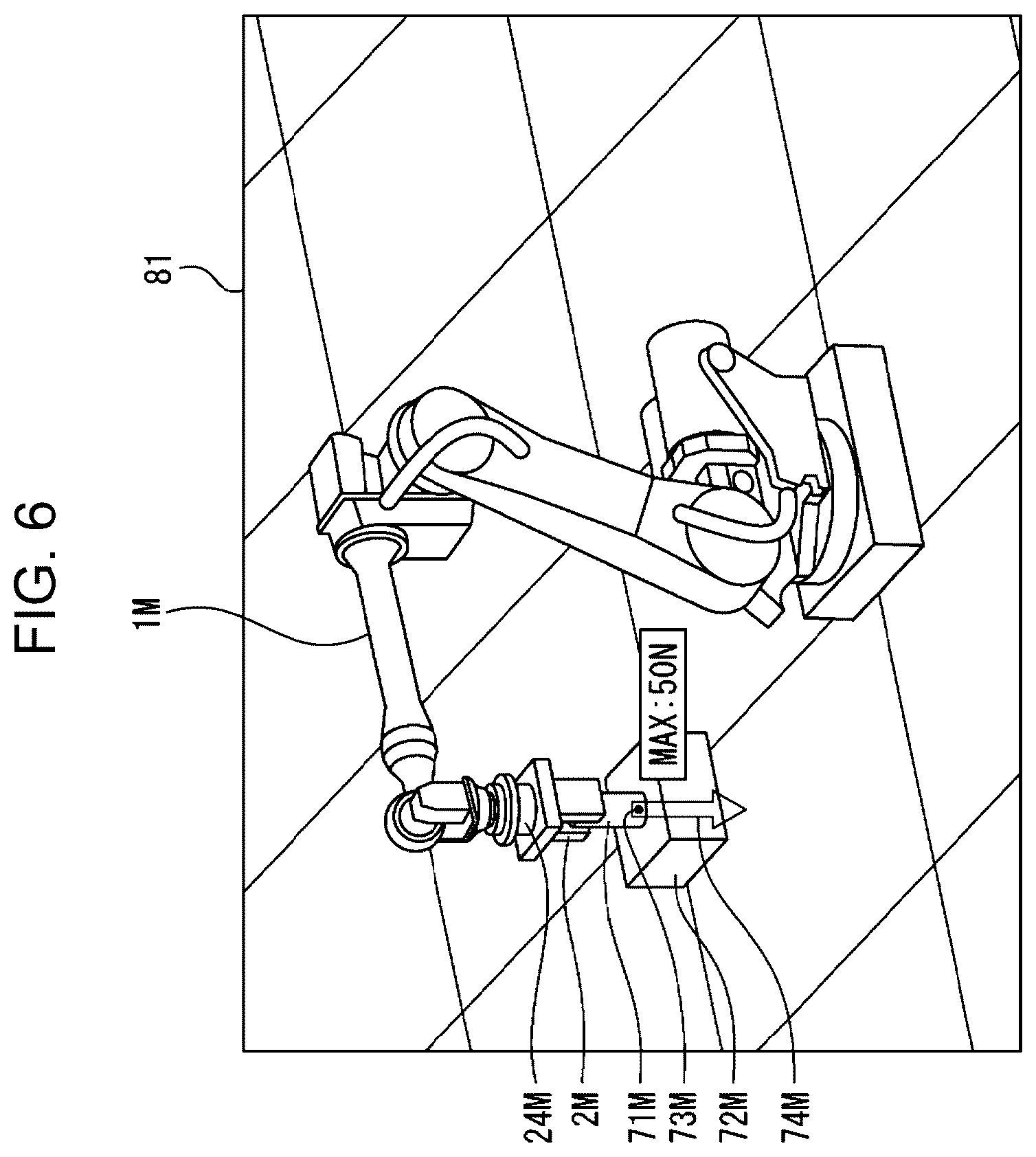 Patent US12496732 Figure 6 – Computation device for calculating permissible value of external force acting on robot device or workpiece, and device for controlling robot