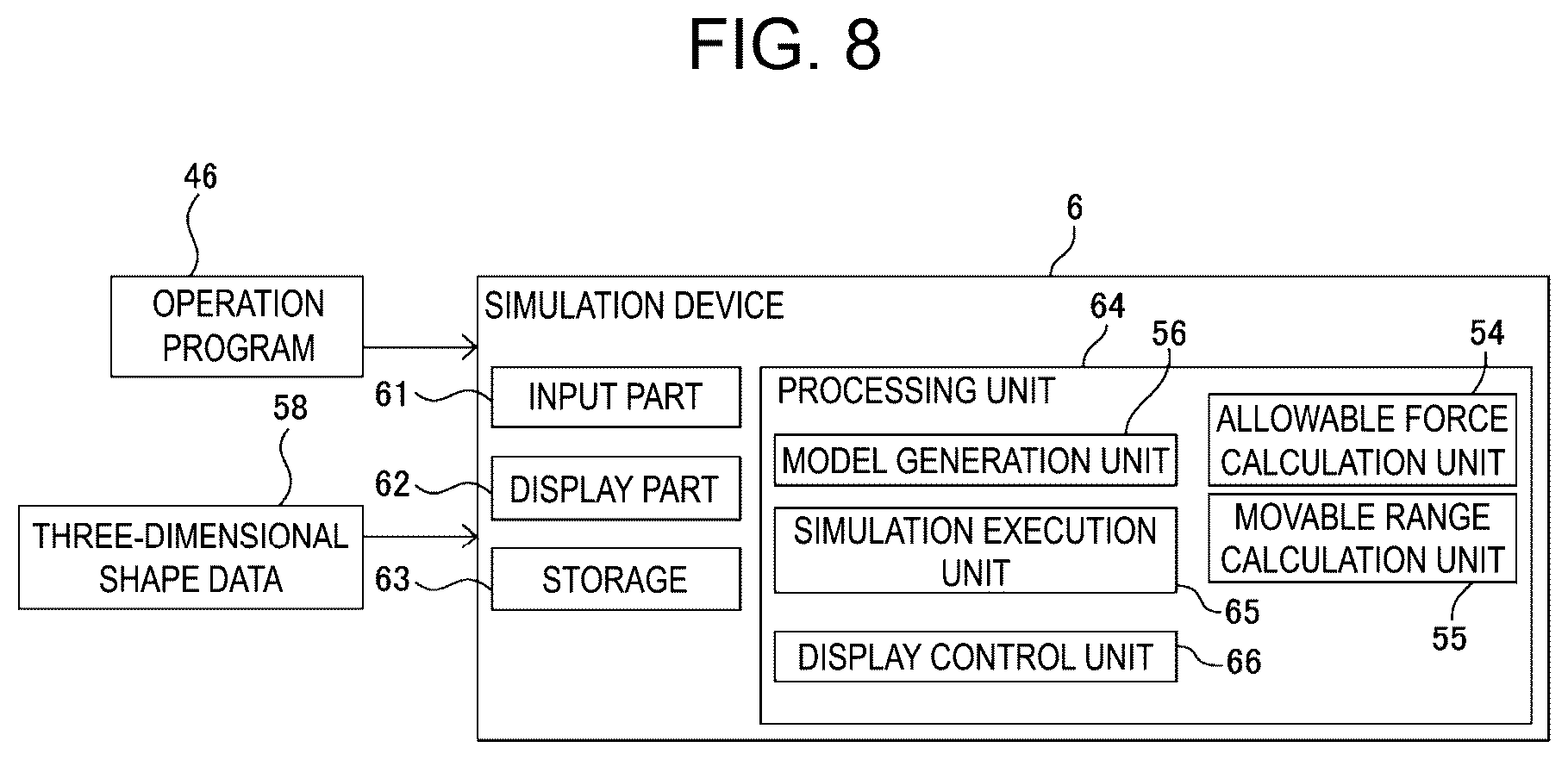 Patent US12496732 Figure 8 – Computation device for calculating permissible value of external force acting on robot device or workpiece, and device for controlling robot