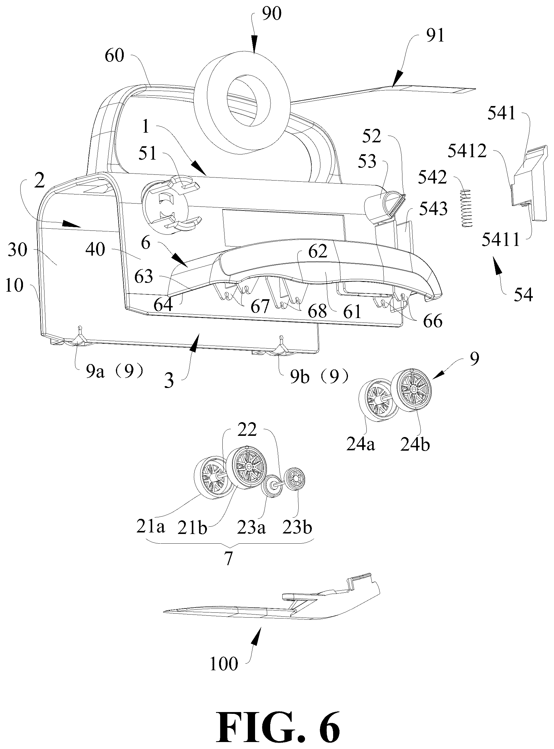 Patent US12496738 Figure 6 – Integrated paper and adhesive tape cutting device