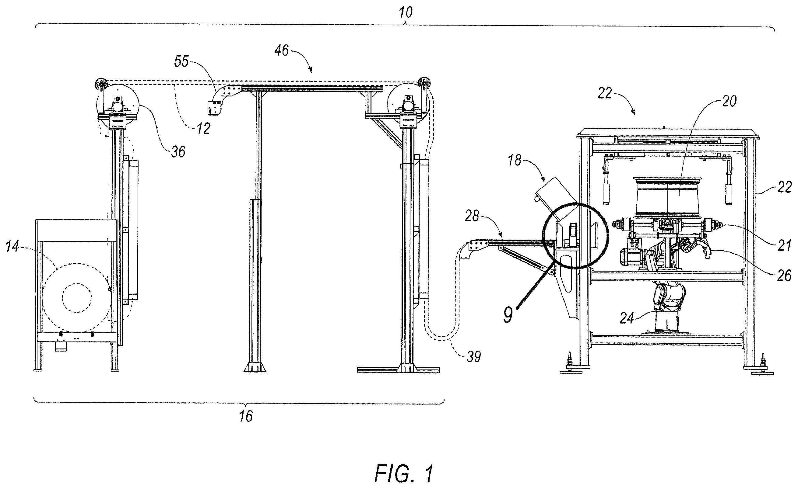 Patent US12496740 Figure 1 – Weight material cutting, dispensing and applying systems