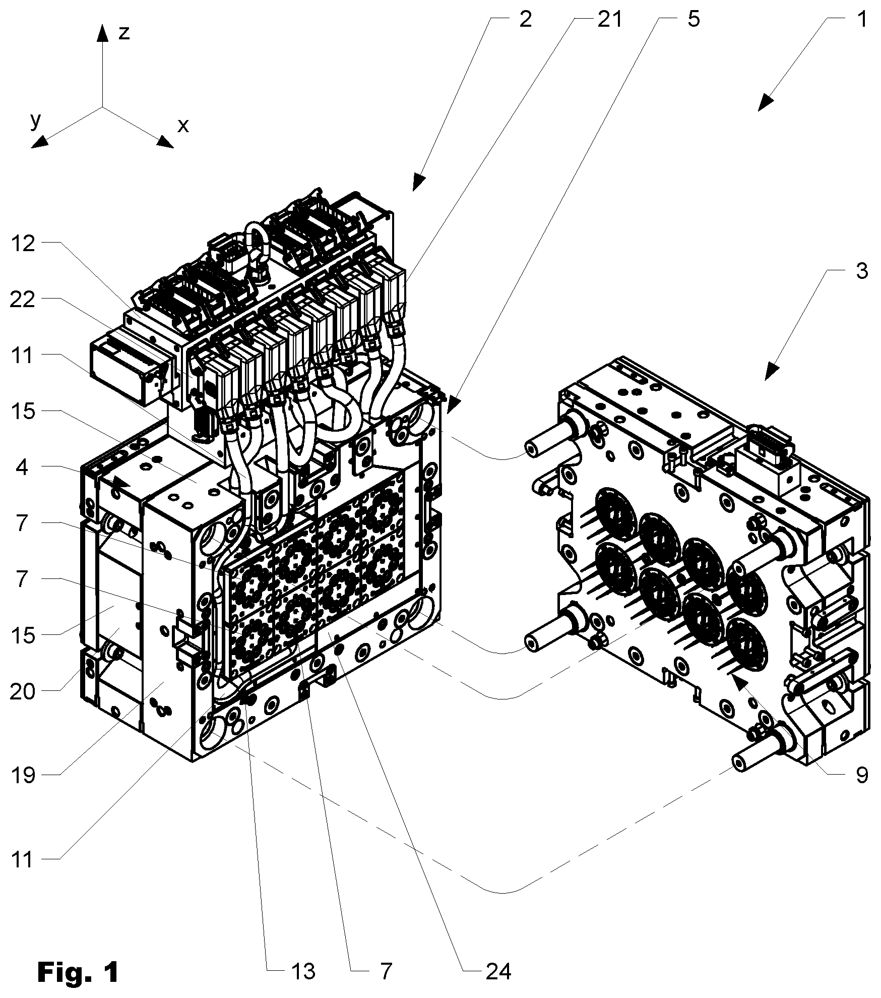 Patent US12496757 Figure 1 – Injection mold