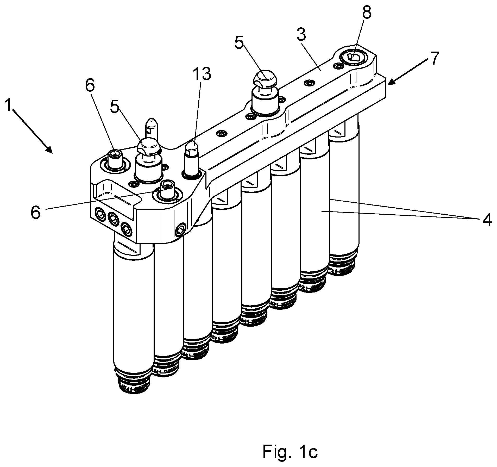 Patent US12496759 Figure 2 – Cooling device for a plurality of preforms or tubular containers