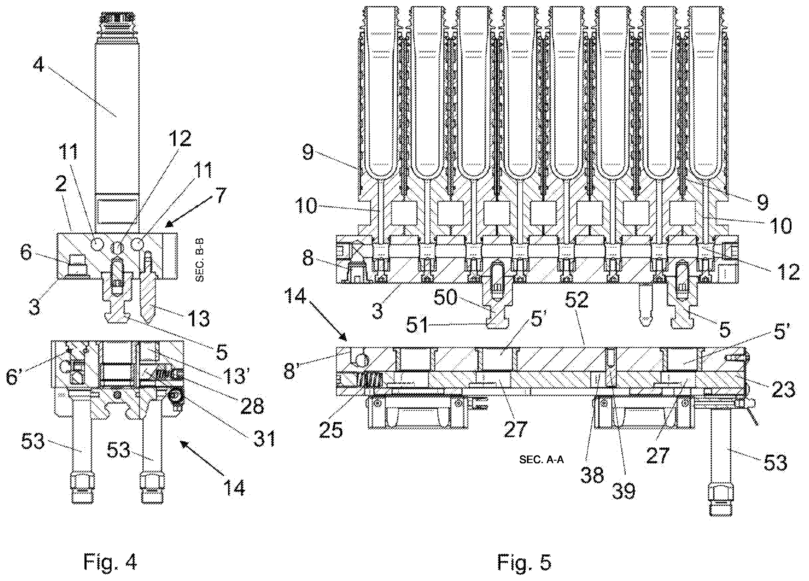 Patent US12496759 Figure 5 – Cooling device for a plurality of preforms or tubular containers