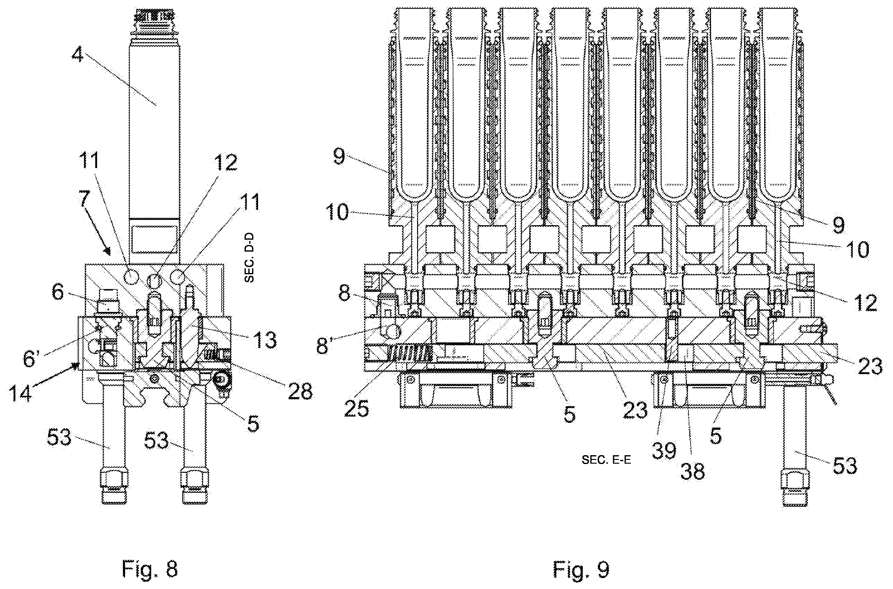 Patent US12496759 Figure 8 – Cooling device for a plurality of preforms or tubular containers