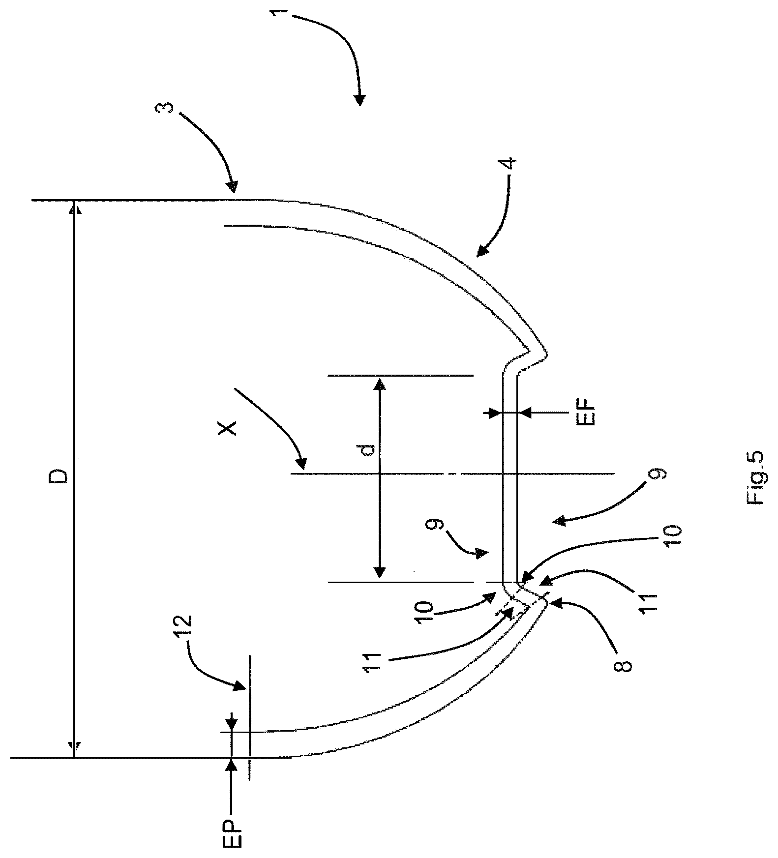 Patent US12496762 Figure 5 – Container preform made of plastic
