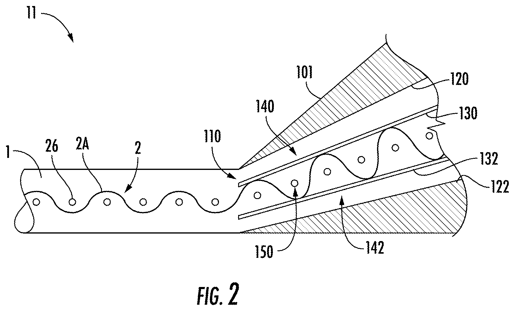 Patent US12496768 Figure 2 – Elastic additive manufactured parts having embedded woven layer for improved wear resistance, durability and electrical conductivity