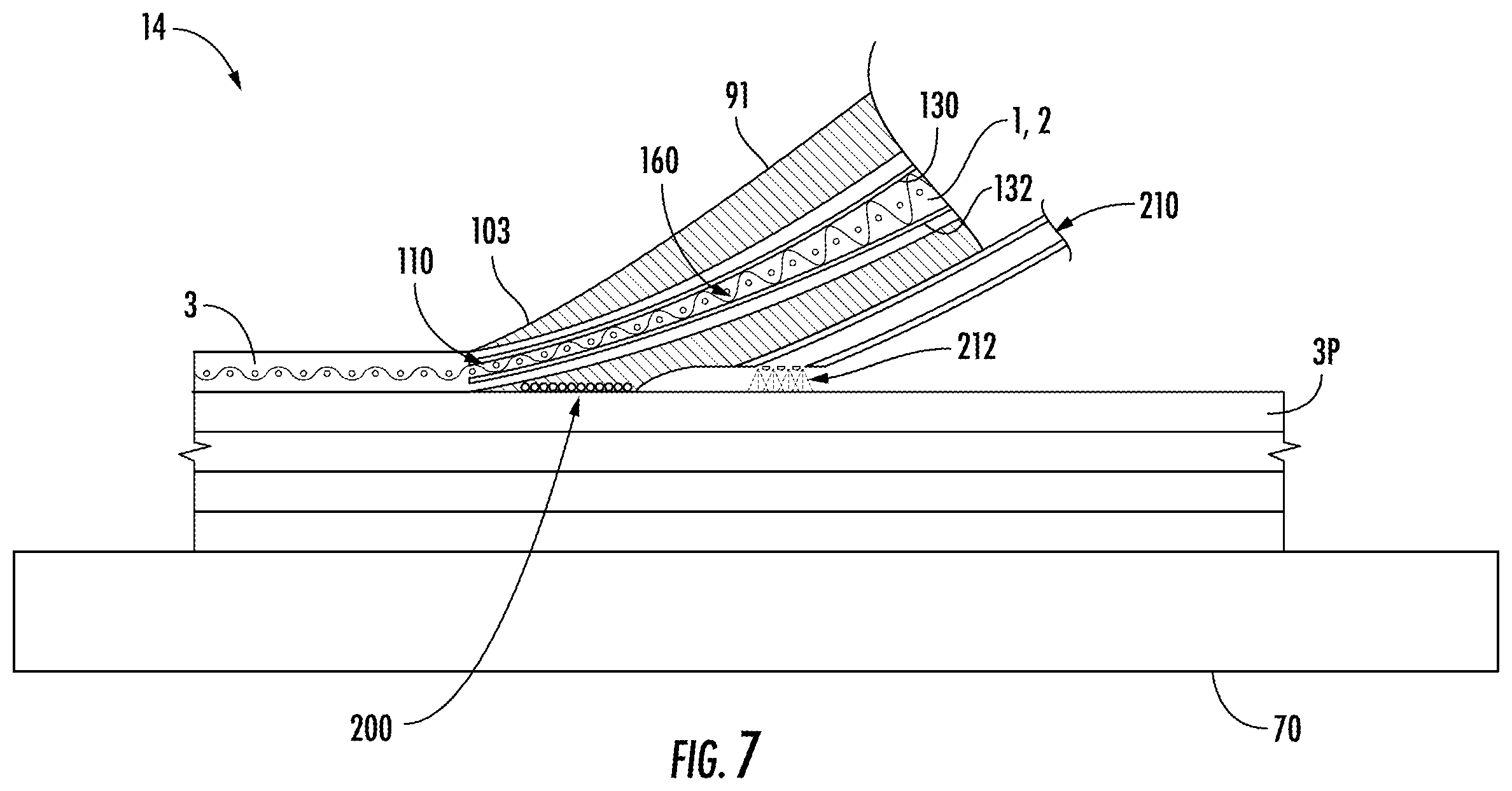 Patent US12496768 Figure 7 – Elastic additive manufactured parts having embedded woven layer for improved wear resistance, durability and electrical conductivity