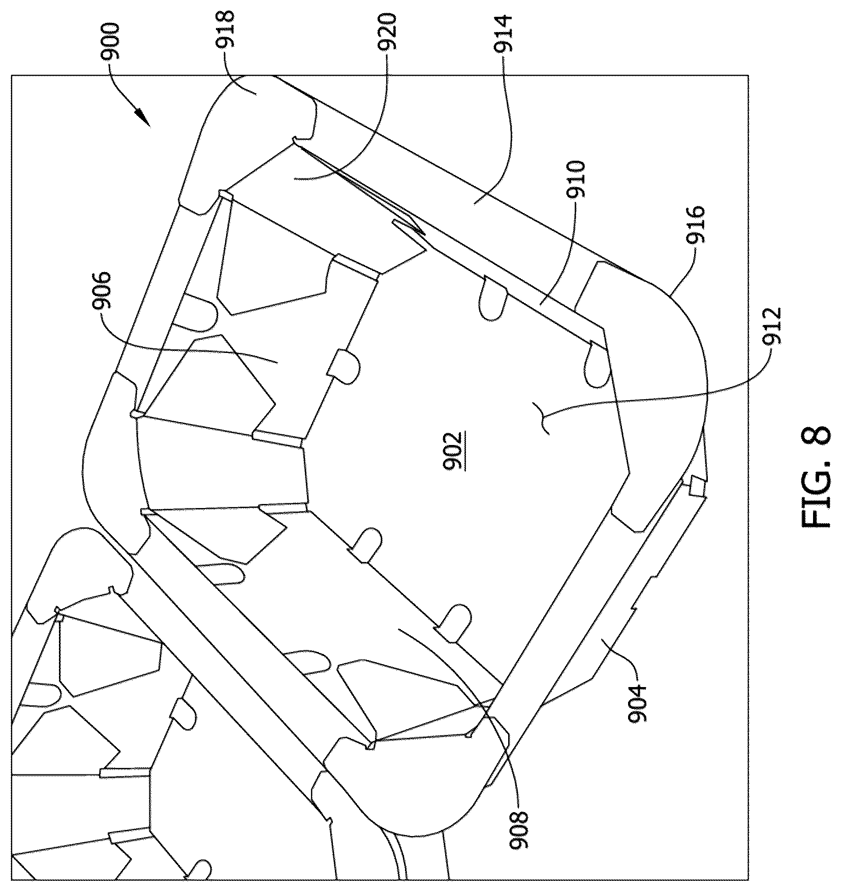 Patent US12496796 Figure 8 – Methods and machine for forming containers having top flange with glued corners