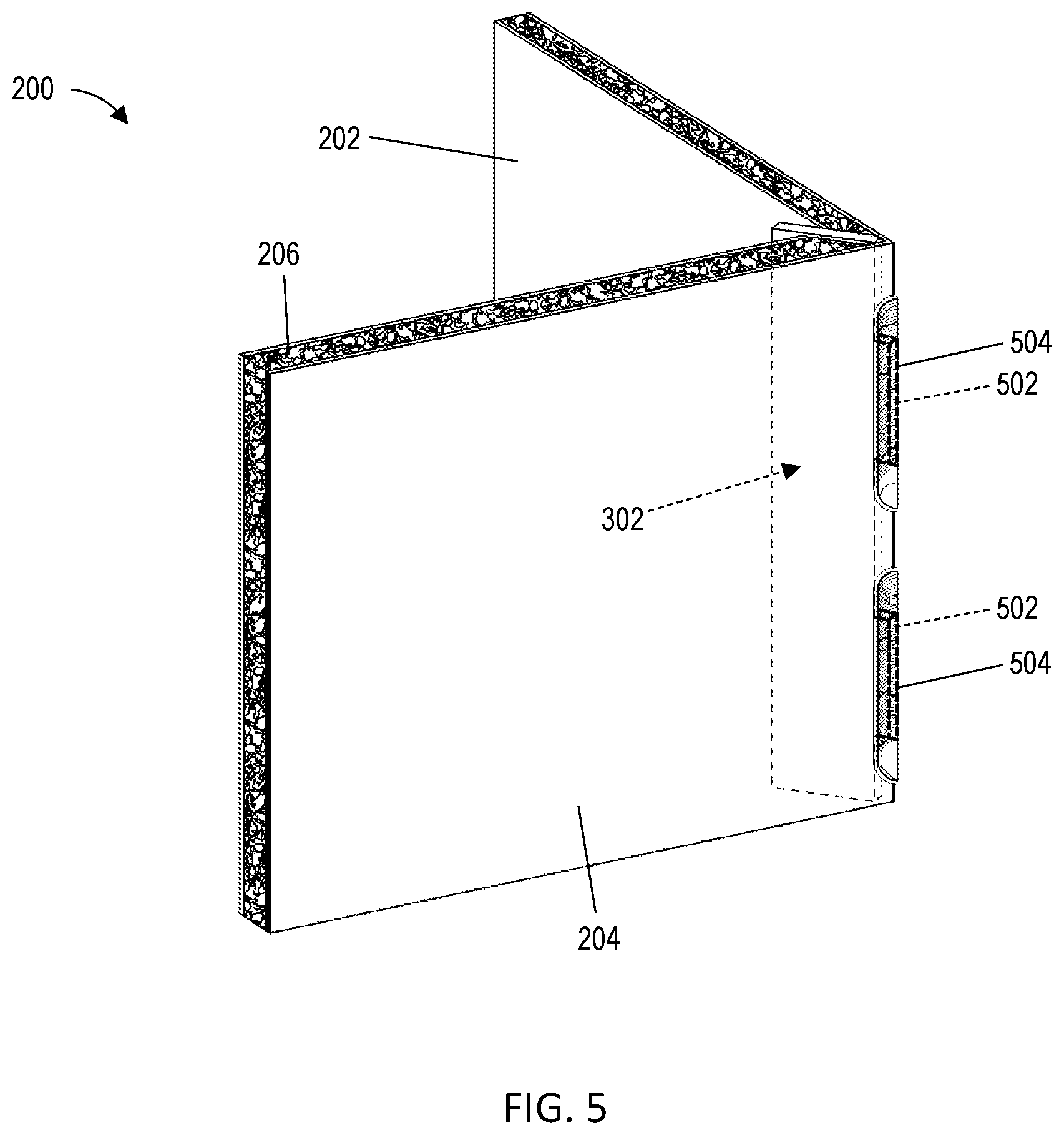 Patent US12496806 Figure 5 – Bent aluminum foam sandwich with delamination insert