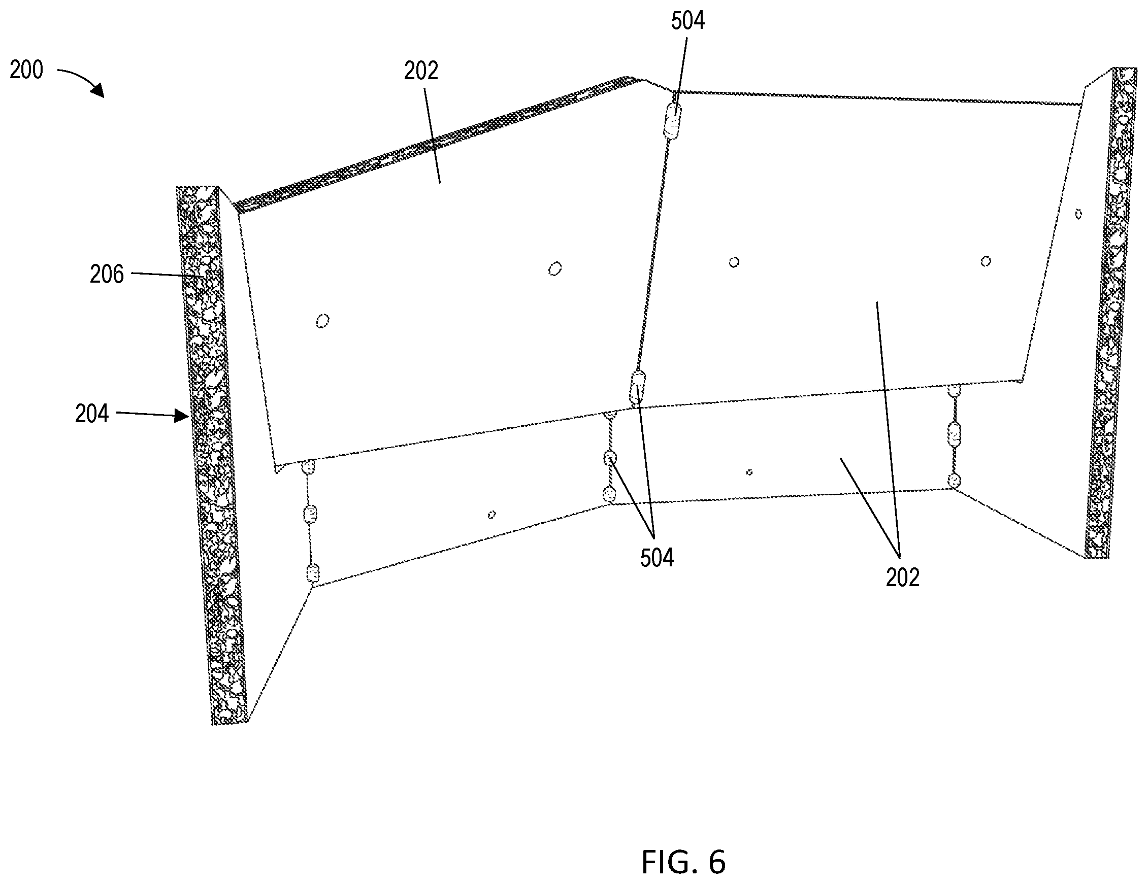 Patent US12496806 Figure 6 – Bent aluminum foam sandwich with delamination insert