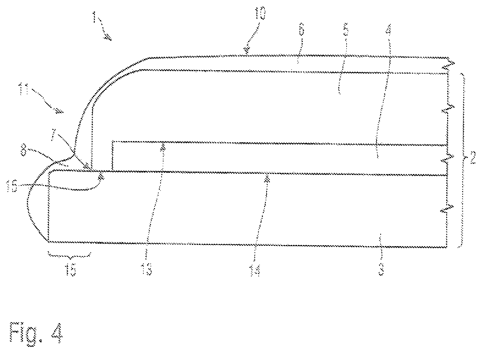 Patent US12496812 Figure 4 – Visible part having a layer structure for an operating part or a decorative trim with better protection as a result of a protective paint coating