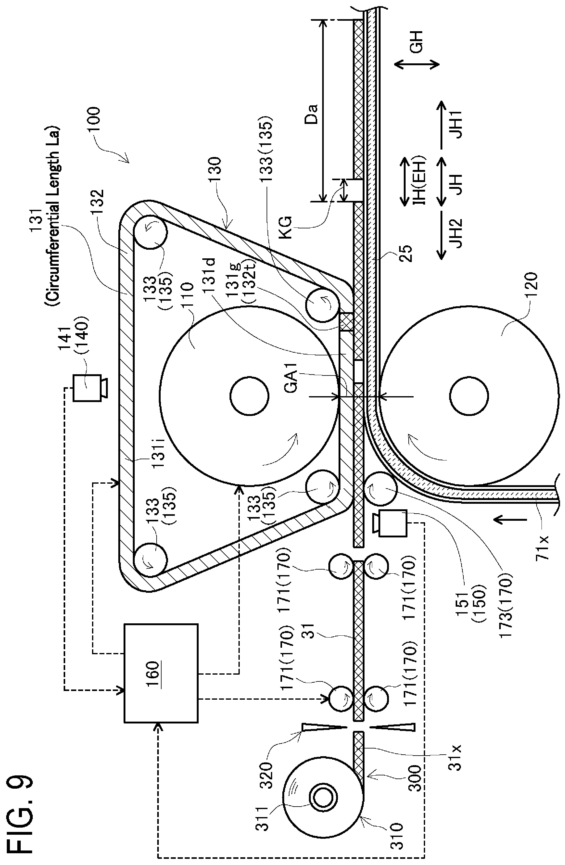 Patent US12496816 Figure 9 – Laminated body pressing apparatus, pressed strip-shaped laminated body manufacturing method, laminated electrode body manufacturing method, and battery manufacturing method