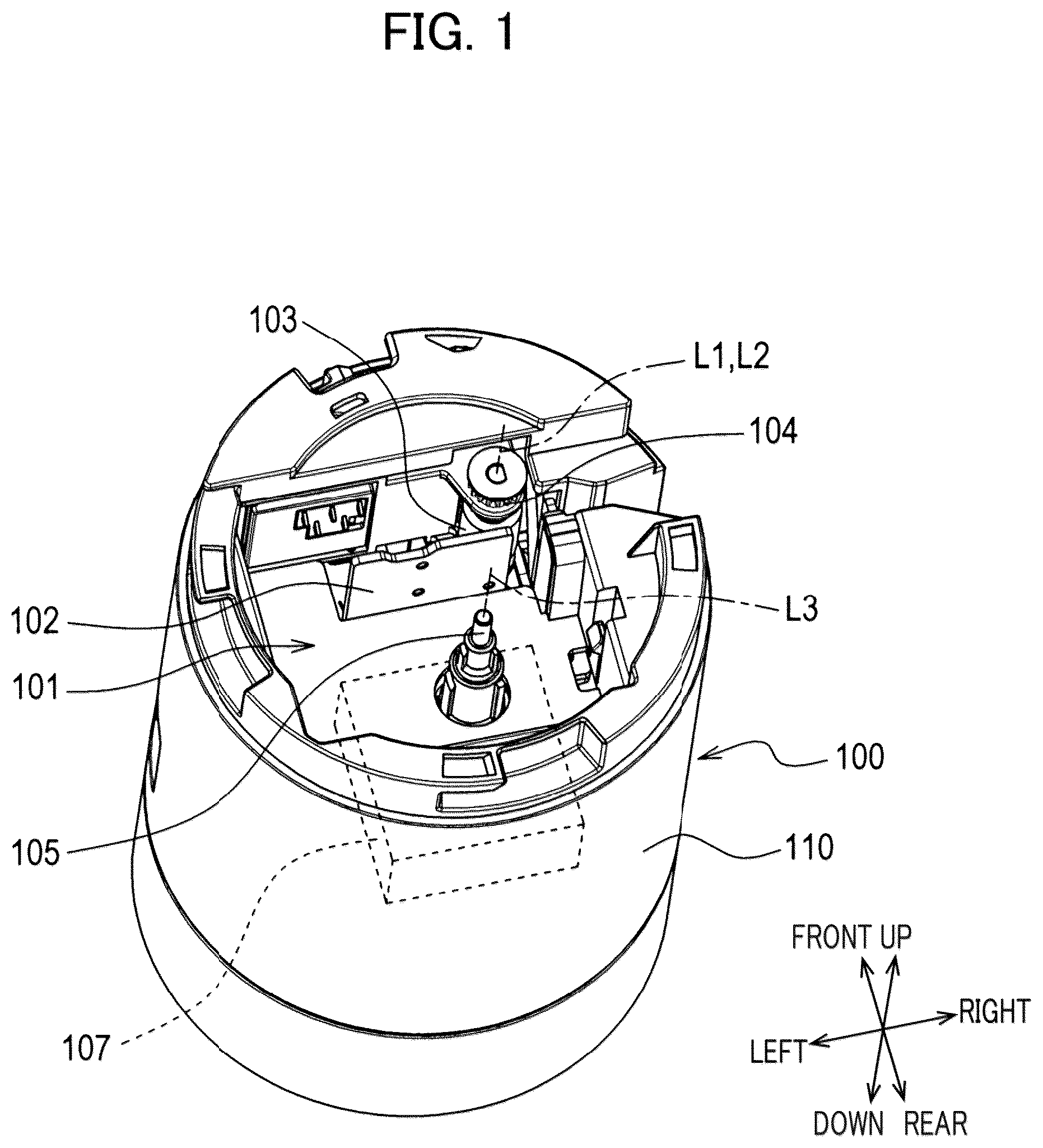 Patent US12496844 Figure 1 – Auxiliary tape cassette provided with case having guide surface around which printing tape is wrapped to form spiral portion
