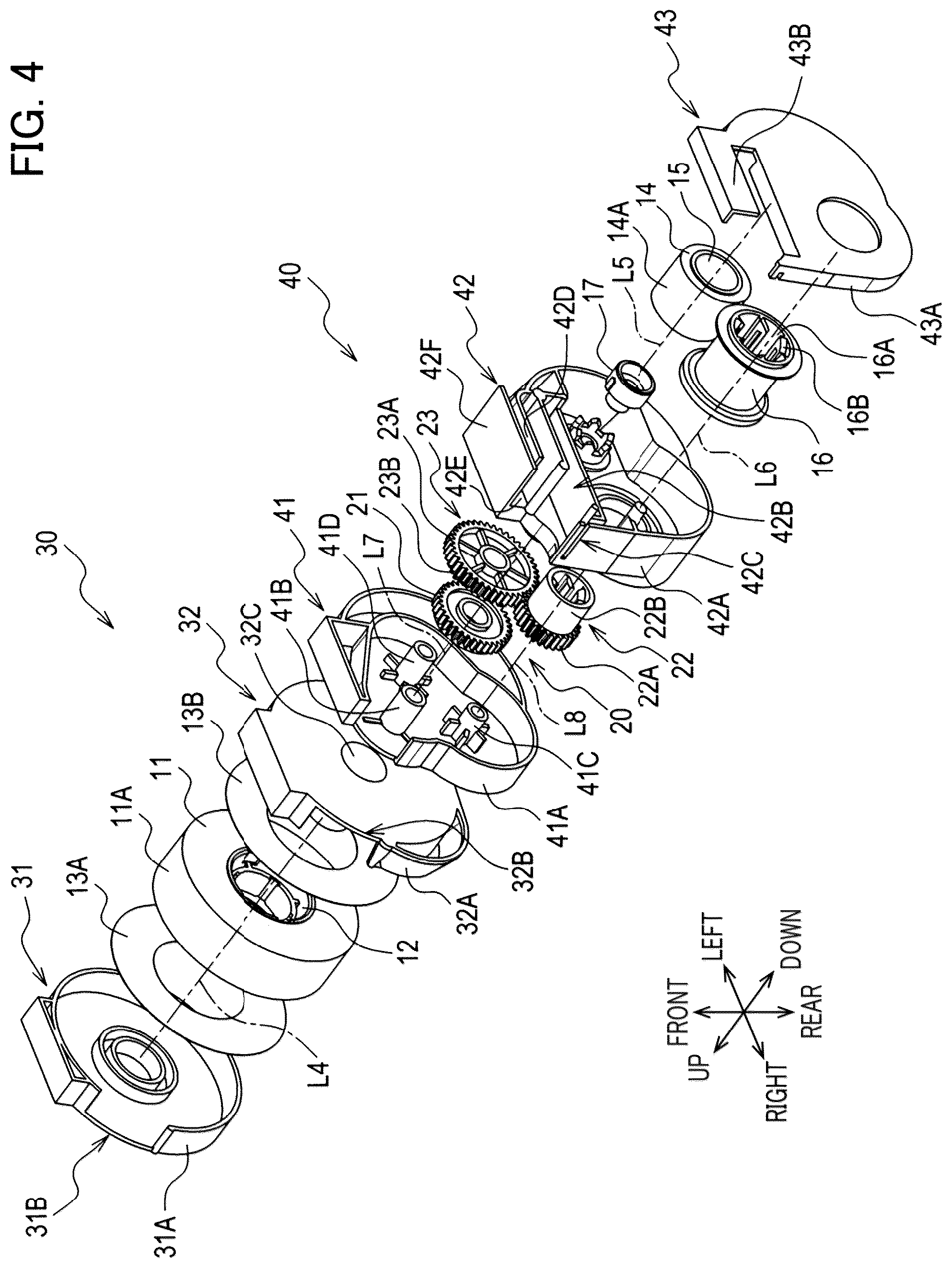 Patent US12496844 Figure 4 – Auxiliary tape cassette provided with case having guide surface around which printing tape is wrapped to form spiral portion