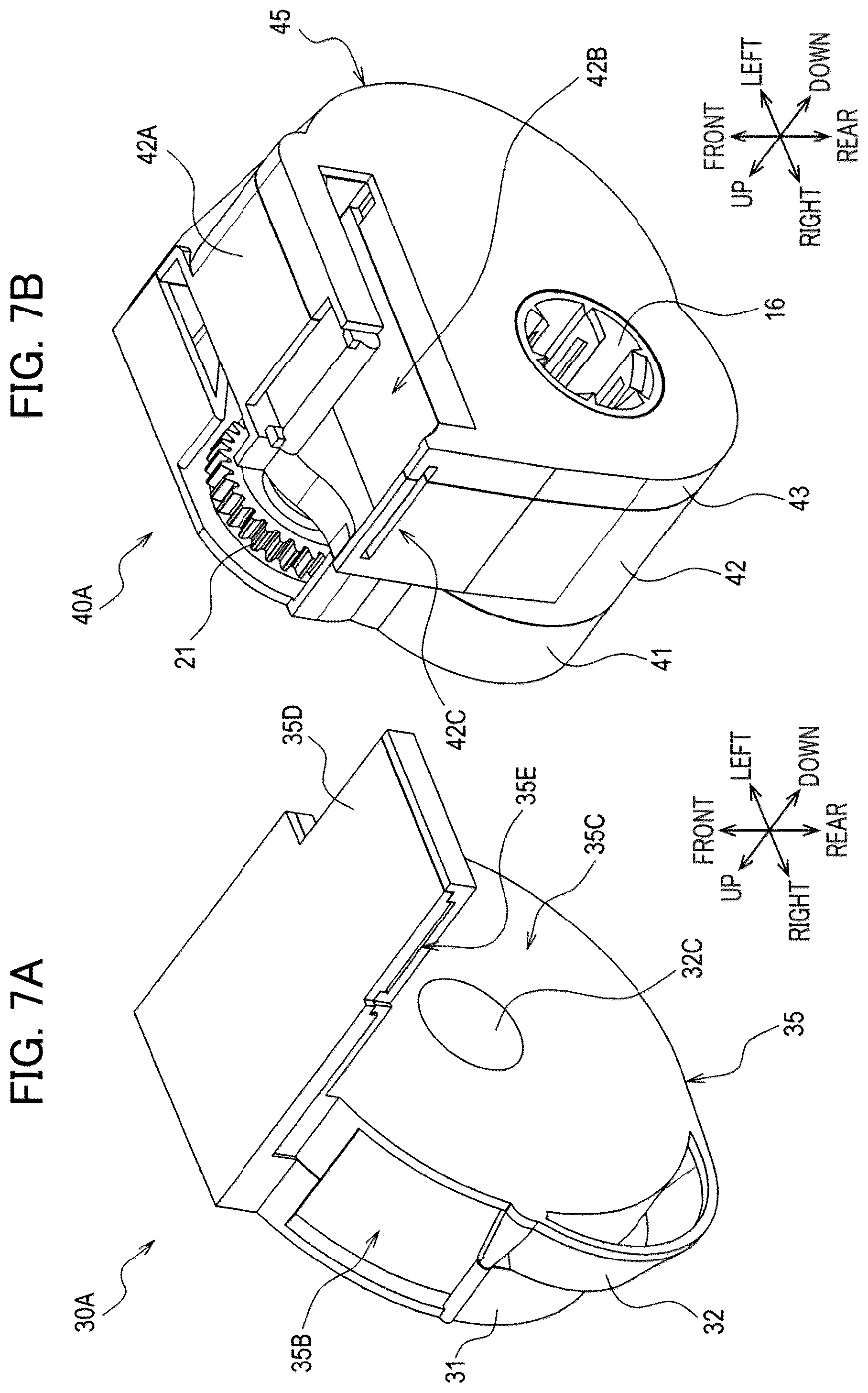 Patent US12496844 Figure 7 – Auxiliary tape cassette provided with case having guide surface around which printing tape is wrapped to form spiral portion