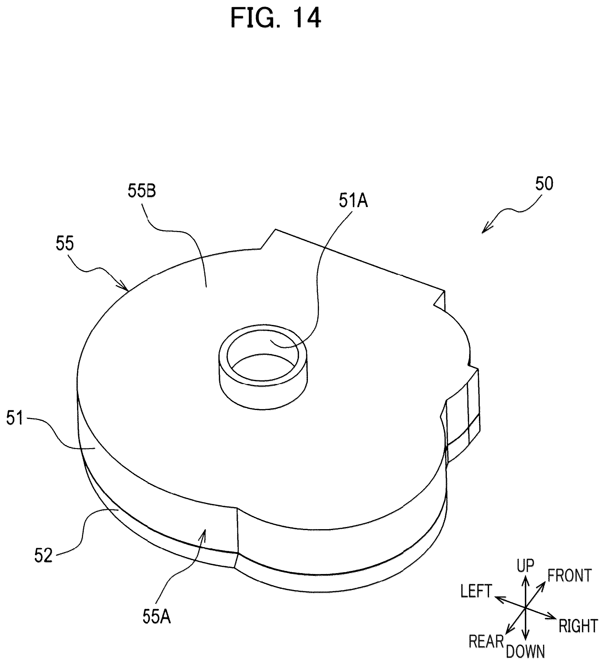 Patent US12496844 Figure 14 – Auxiliary tape cassette provided with case having guide surface around which printing tape is wrapped to form spiral portion