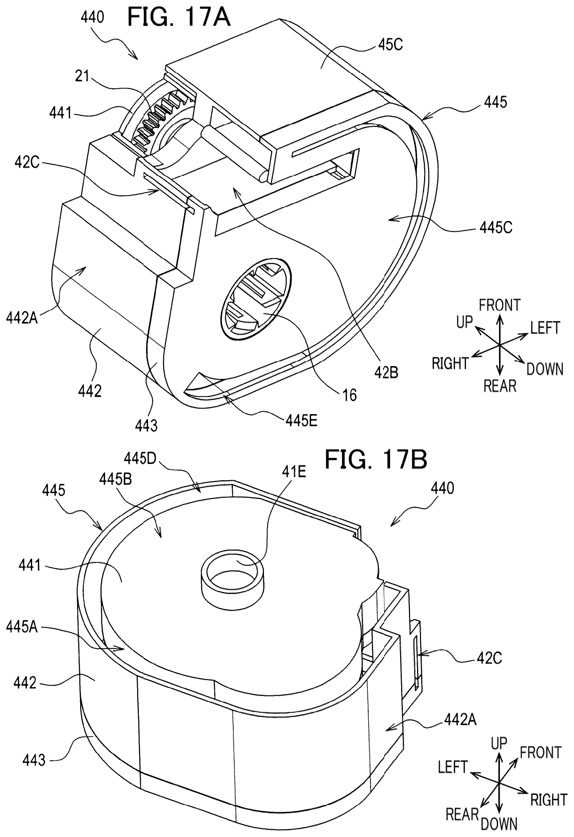 Patent US12496844 Figure 17 – Auxiliary tape cassette provided with case having guide surface around which printing tape is wrapped to form spiral portion