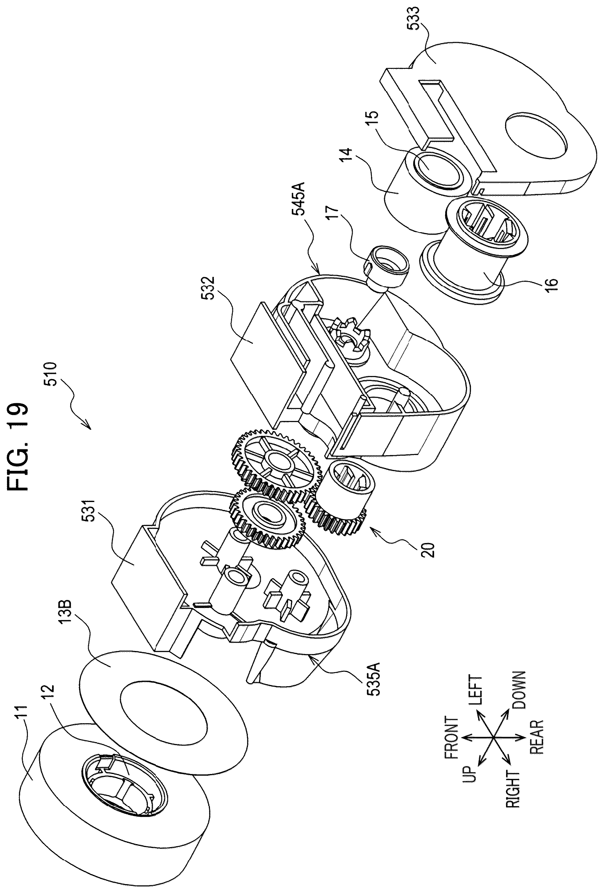 Patent US12496844 Figure 19 – Auxiliary tape cassette provided with case having guide surface around which printing tape is wrapped to form spiral portion