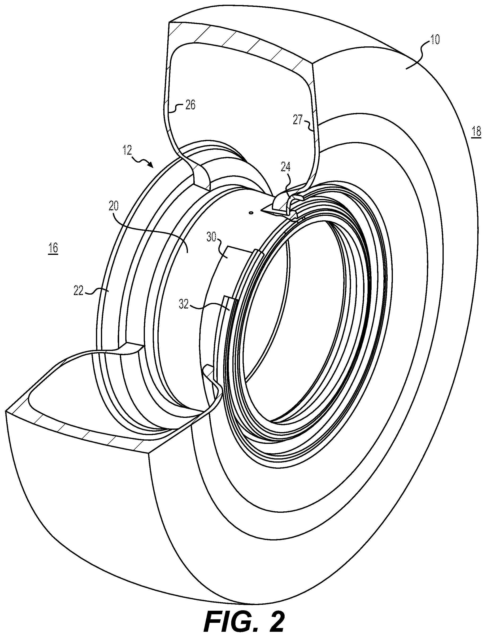 Patent US12496850 Figure 2 – Wheel assembly, lock-ring for wheel assembly, handle engageable with lock-ring, and related methods