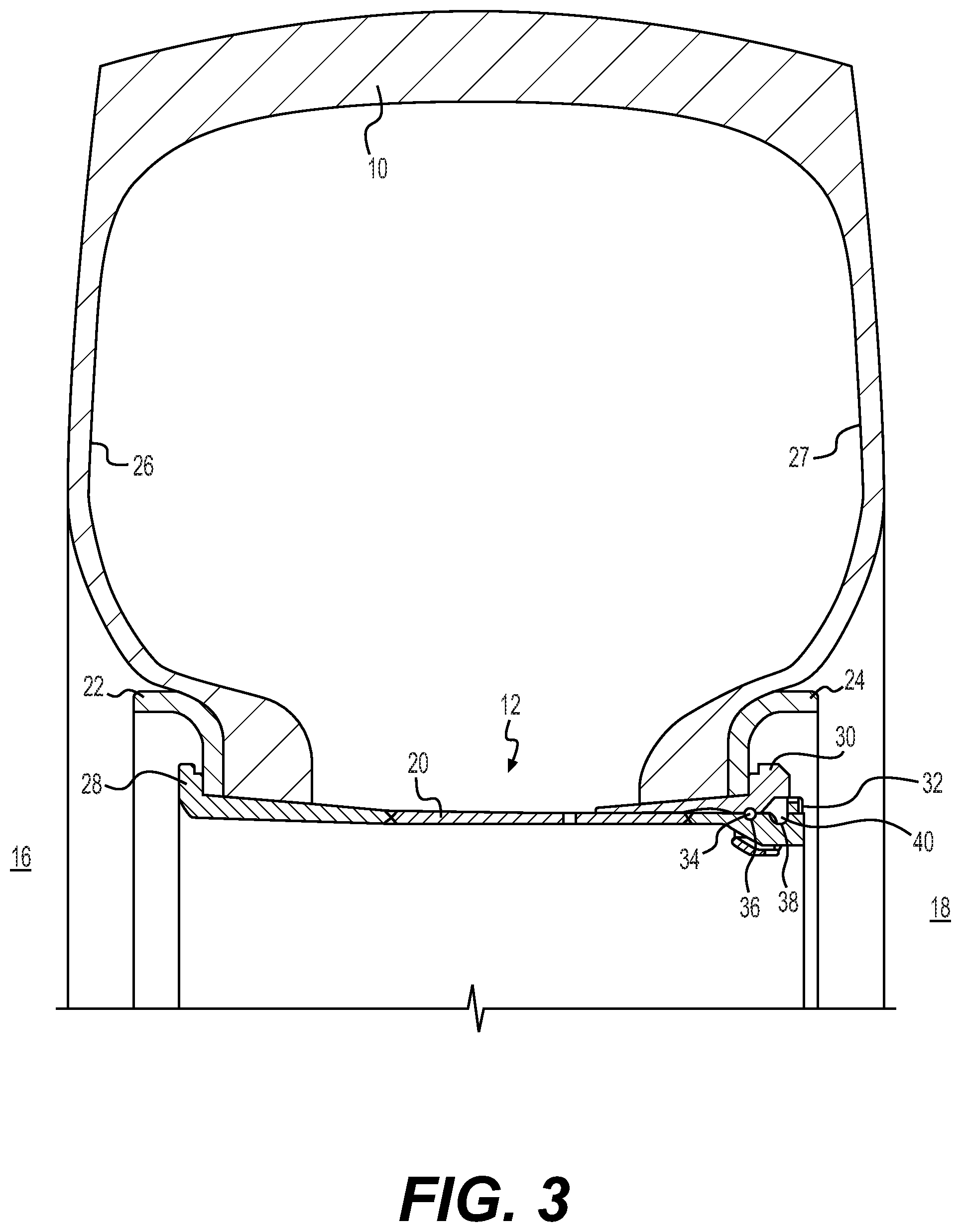 Patent US12496850 Figure 3 – Wheel assembly, lock-ring for wheel assembly, handle engageable with lock-ring, and related methods