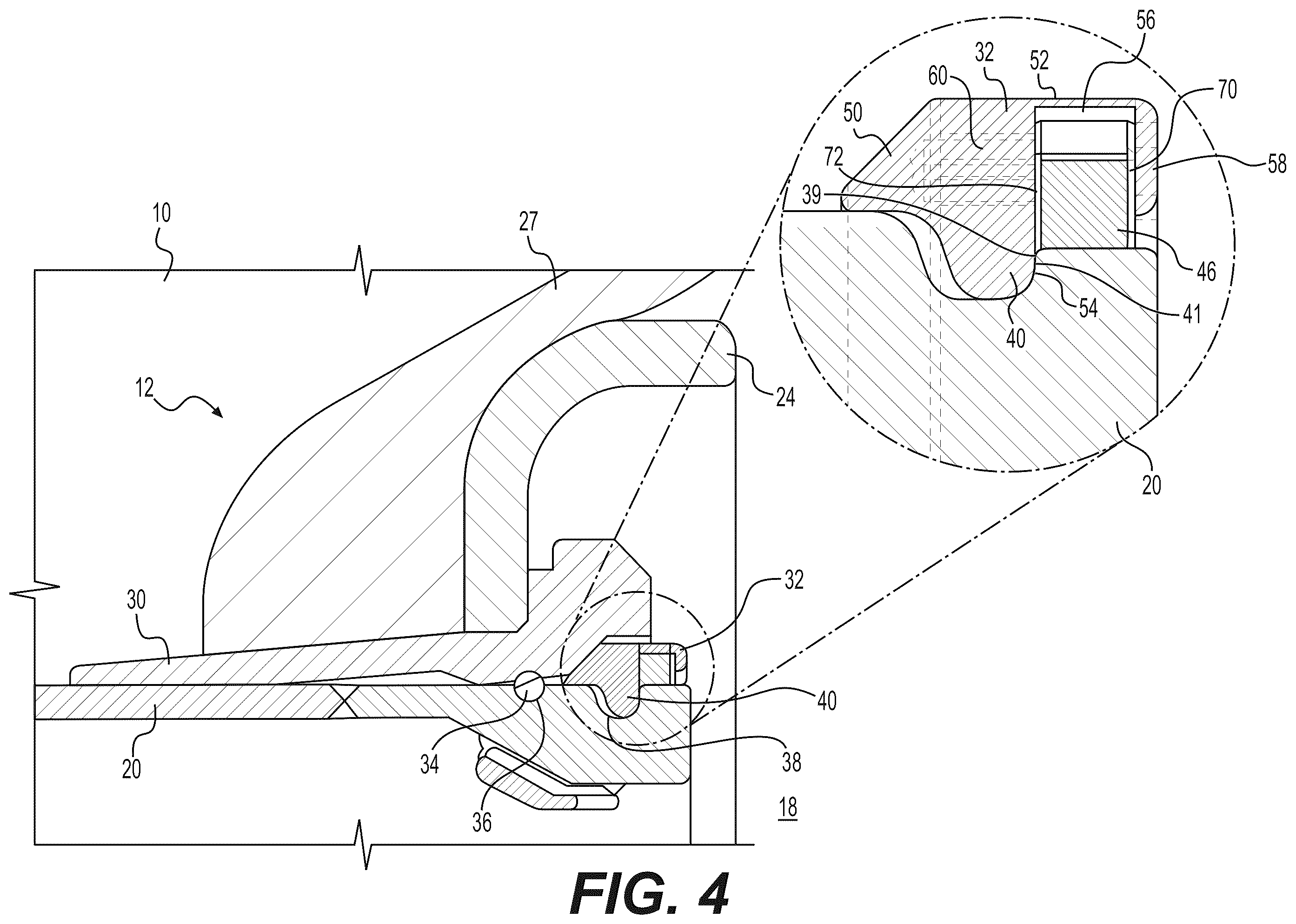Patent US12496850 Figure 4 – Wheel assembly, lock-ring for wheel assembly, handle engageable with lock-ring, and related methods