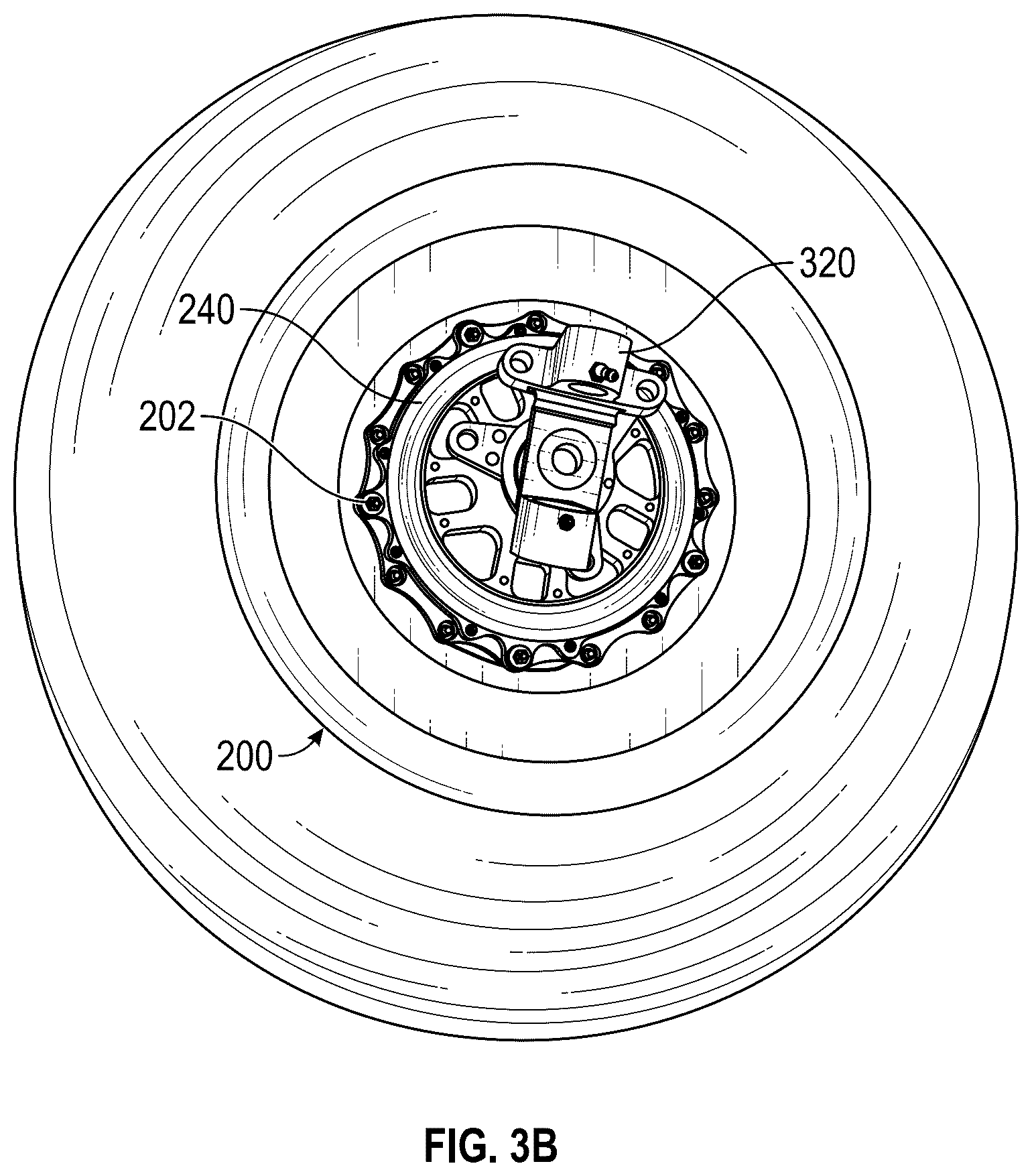 Patent US12496851 Figure 7 – Front hub with tire balancer for sprint cars