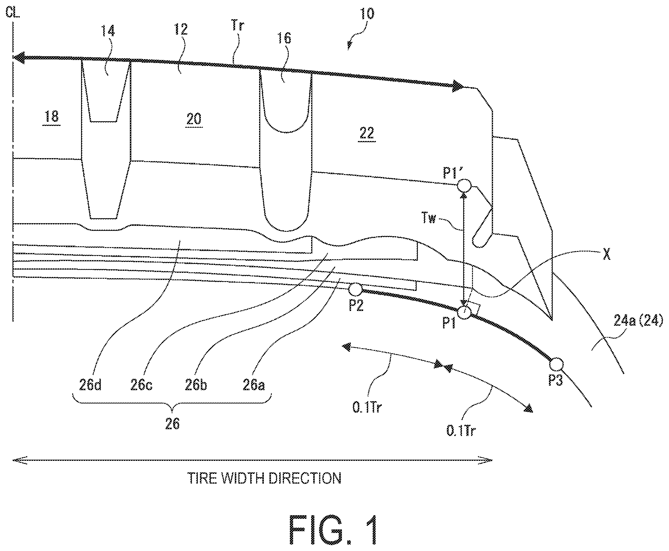 Patent US12496854 Figure 1 – Tire