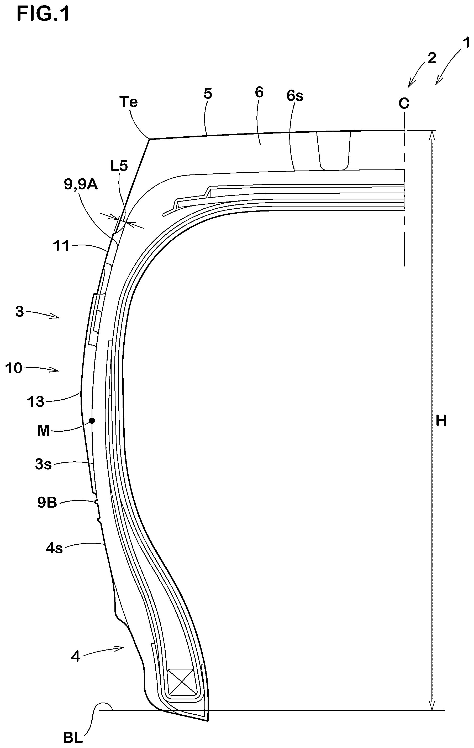 Patent US12496857 Figure 1 – Tire