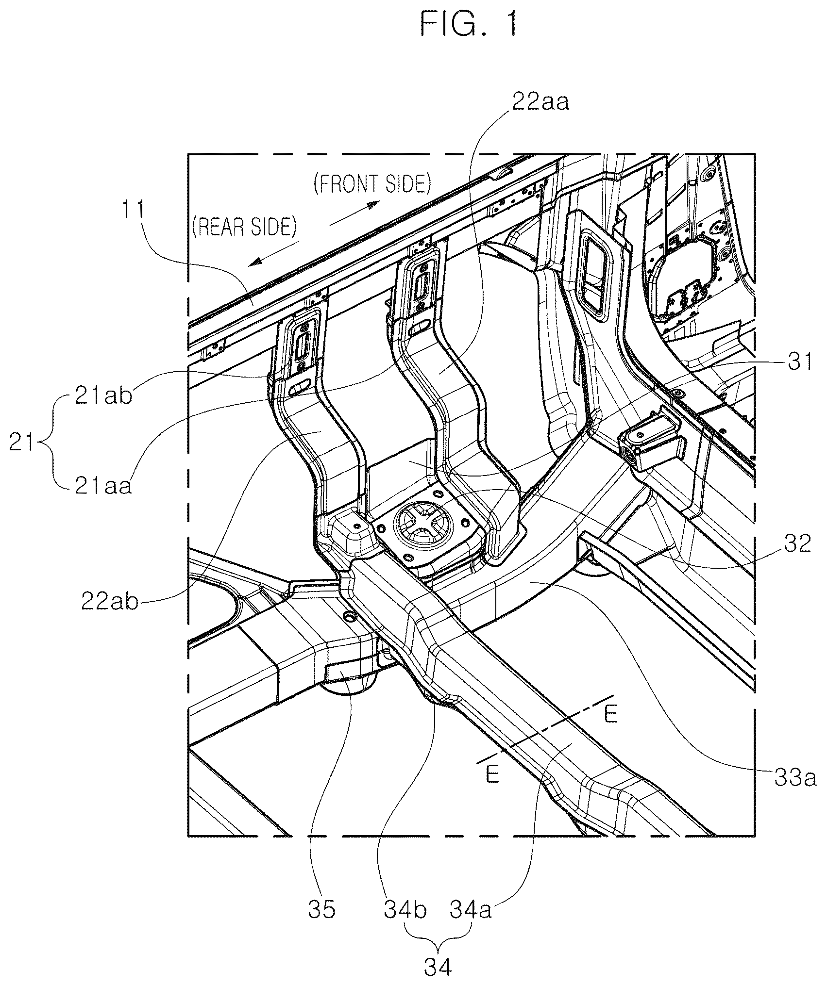 Patent US12496865 Figure 1 – Load distribution structure for shock absorber of vehicle