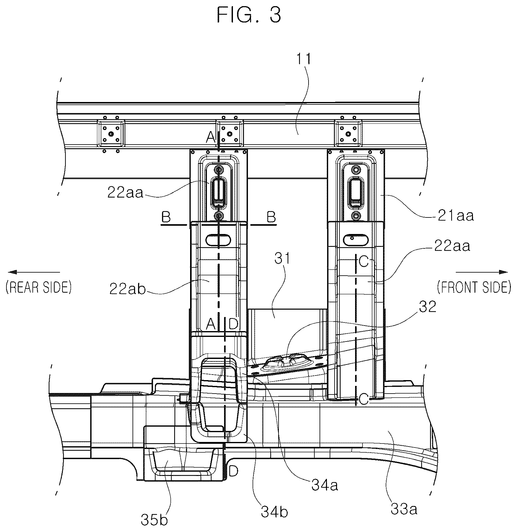 Patent US12496865 Figure 3 – Load distribution structure for shock absorber of vehicle