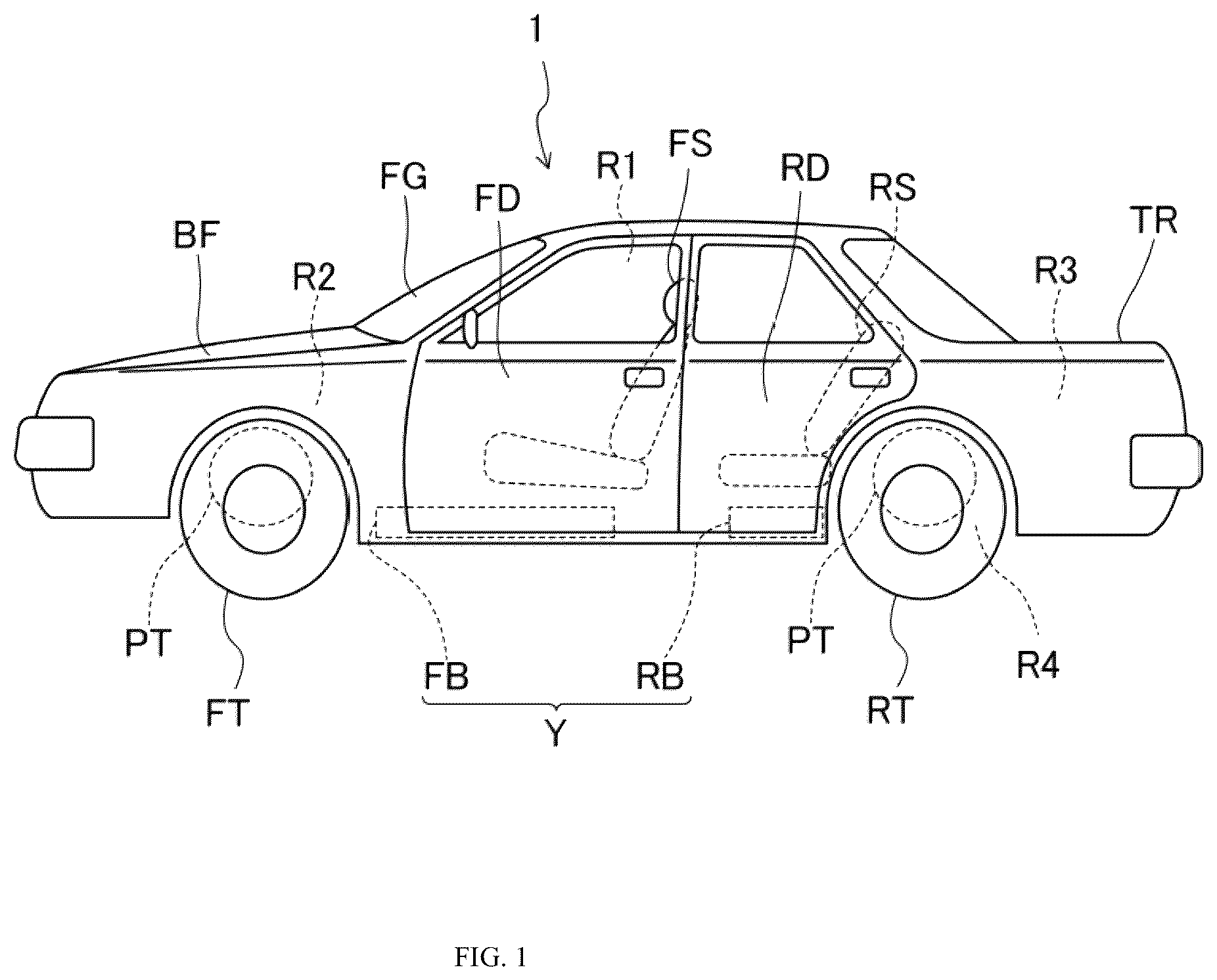 Patent US12496869 Figure 1 – Vehicle-body structure with air conditioner