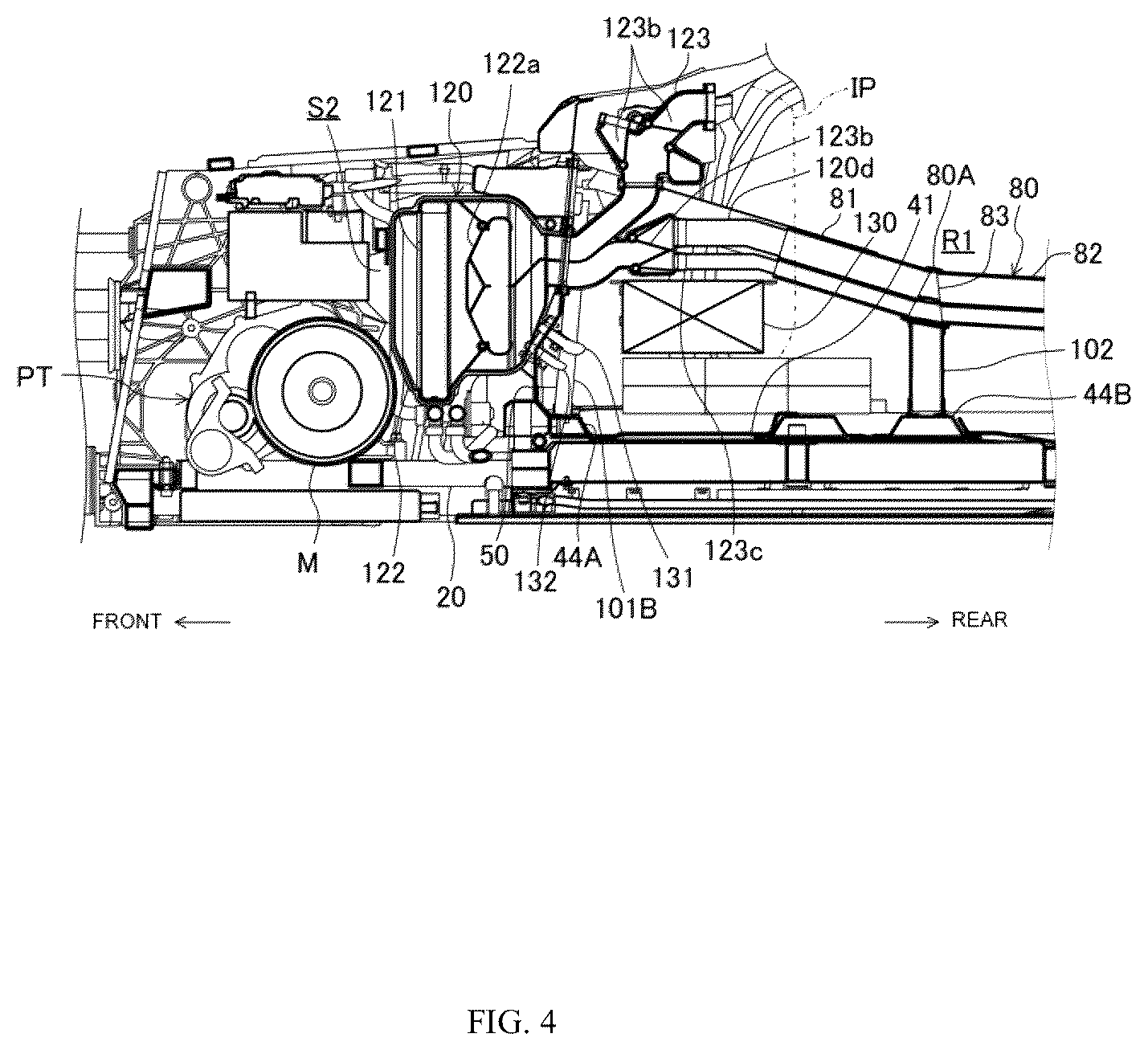 Patent US12496869 Figure 4 – Vehicle-body structure with air conditioner