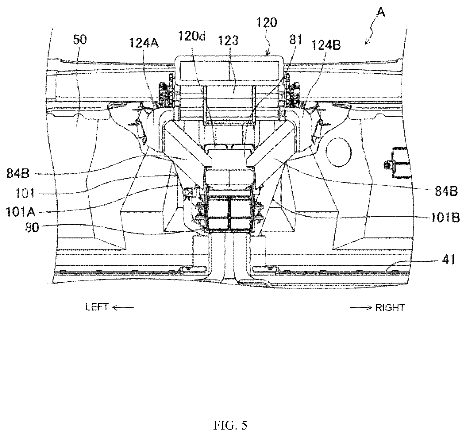 Patent US12496869 Figure 5 – Vehicle-body structure with air conditioner