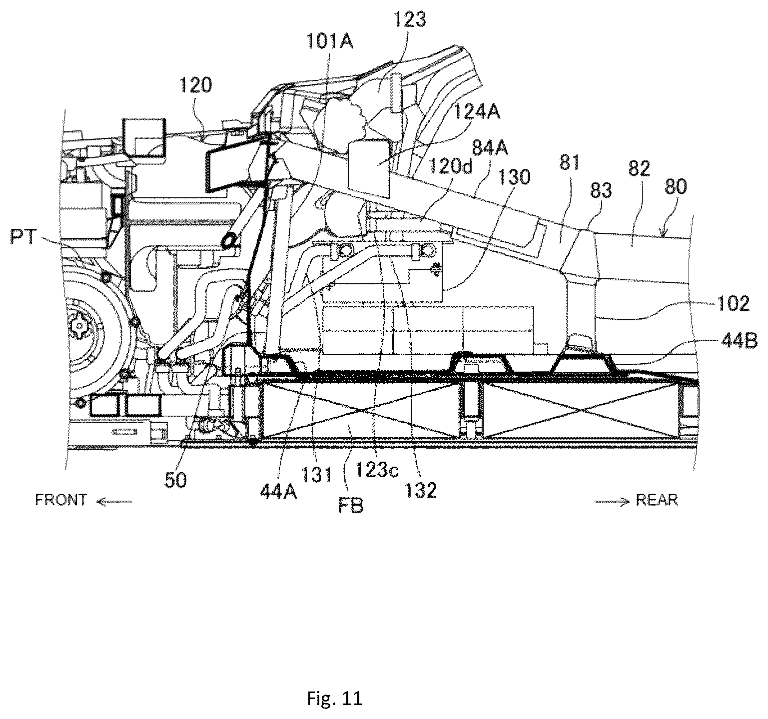 Patent US12496869 Figure 11 – Vehicle-body structure with air conditioner