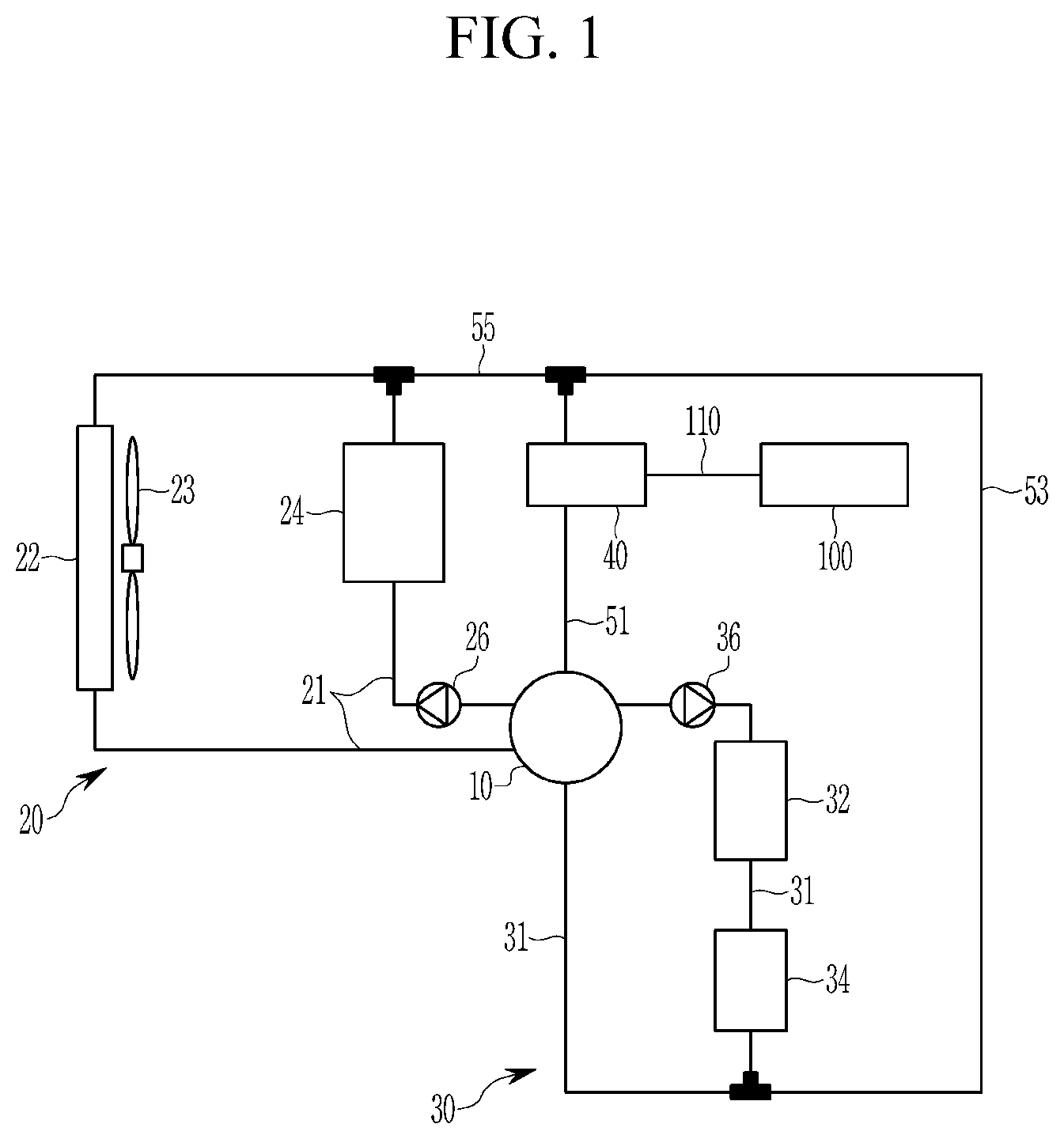 Patent US12496874 Figure 1 – Heat pump system for vehicle