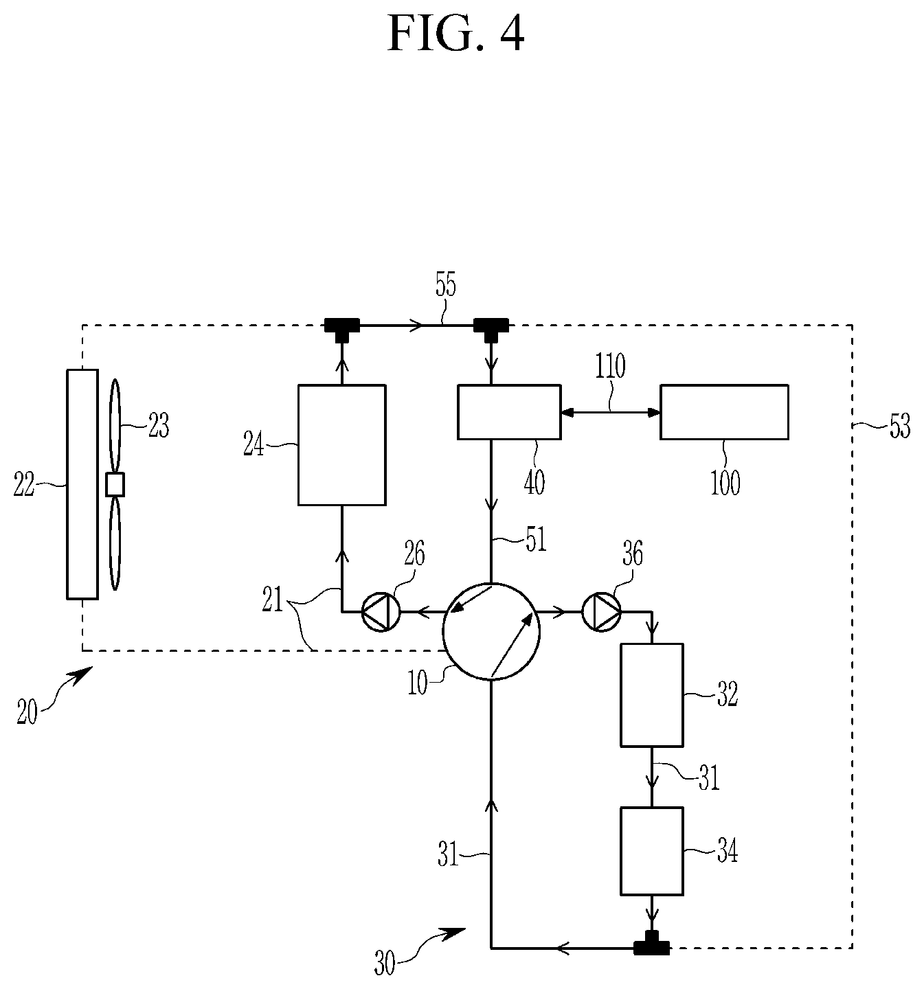Patent US12496874 Figure 4 – Heat pump system for vehicle