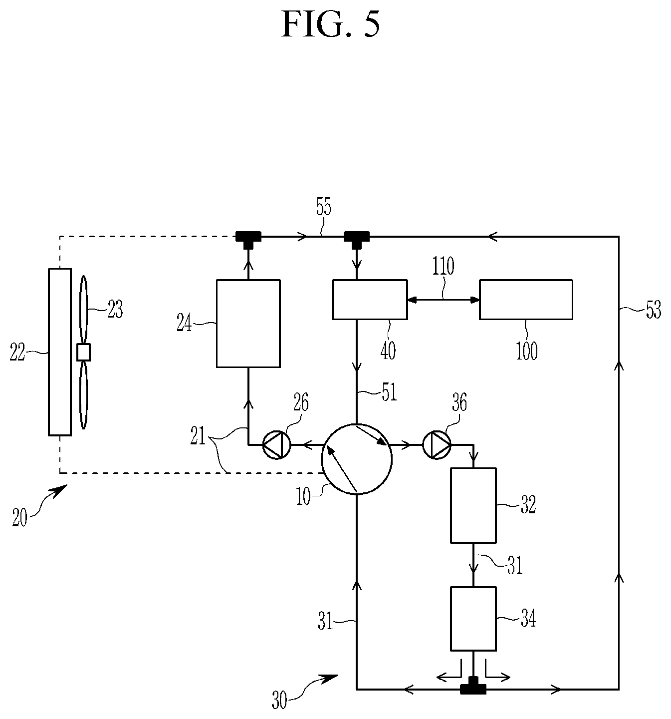 Patent US12496874 Figure 5 – Heat pump system for vehicle