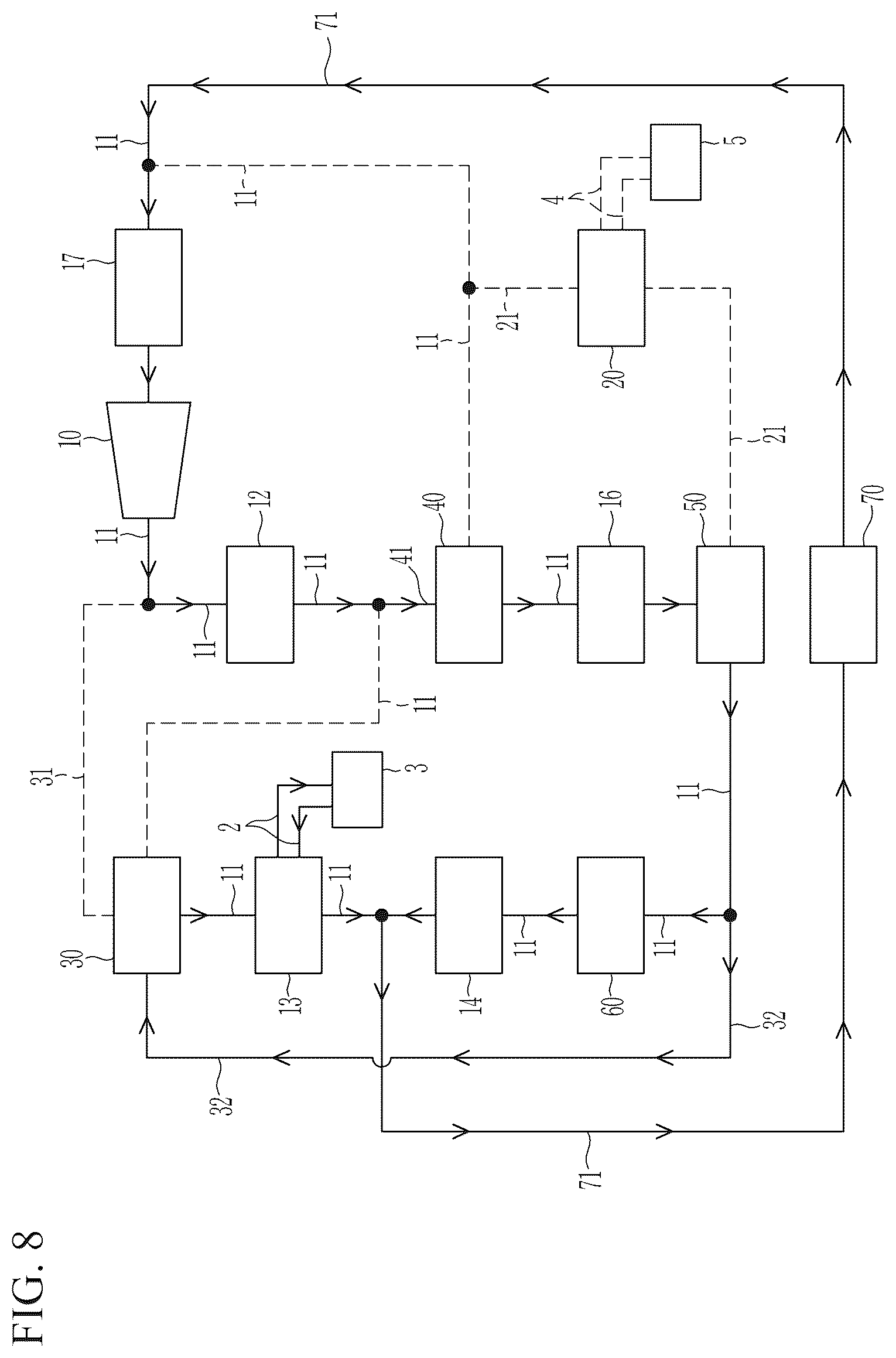 Patent US12496879 Figure 8 – Heat pump system for a vehicle