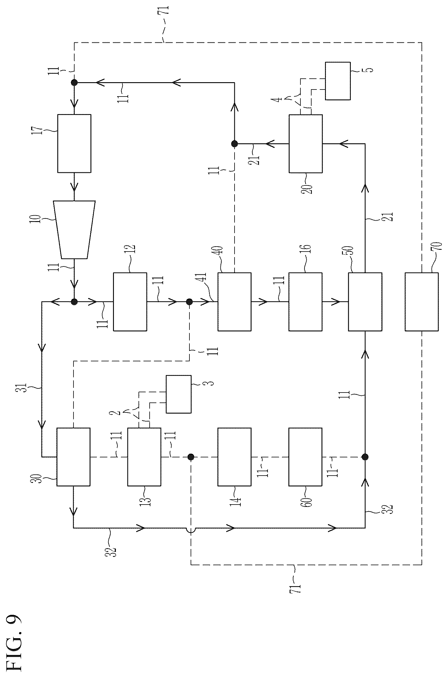 Patent US12496879 Figure 9 – Heat pump system for a vehicle