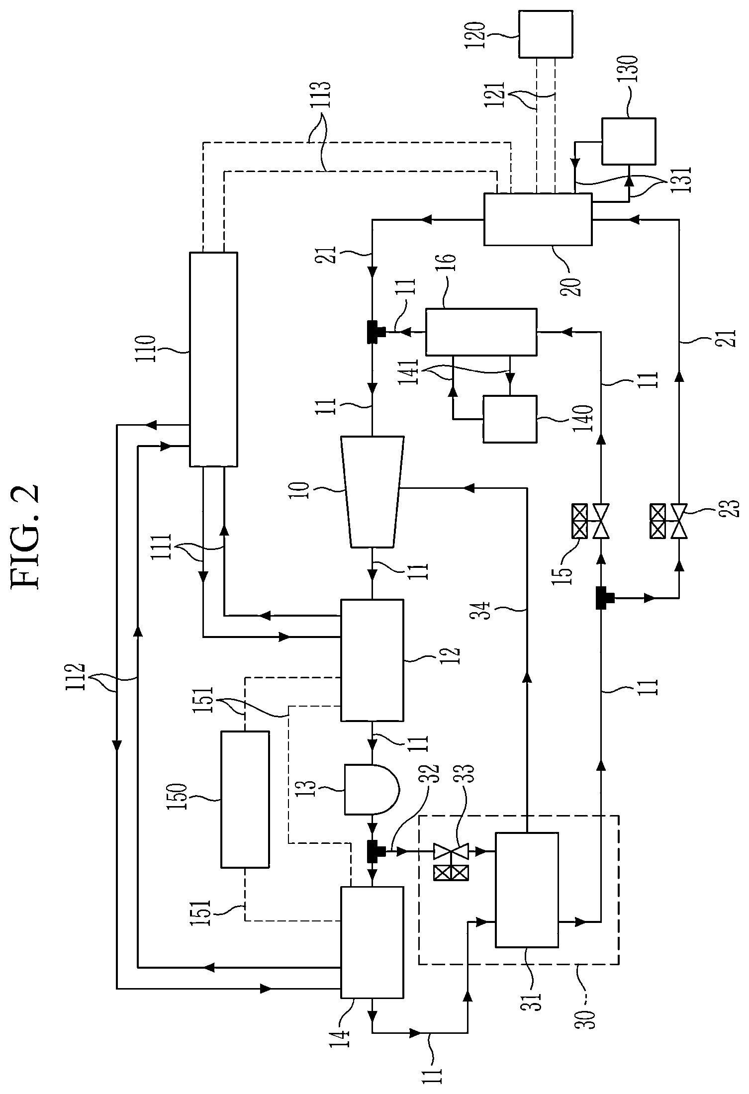 Patent US12496880 Figure 2 – Heat pump system for a vehicle