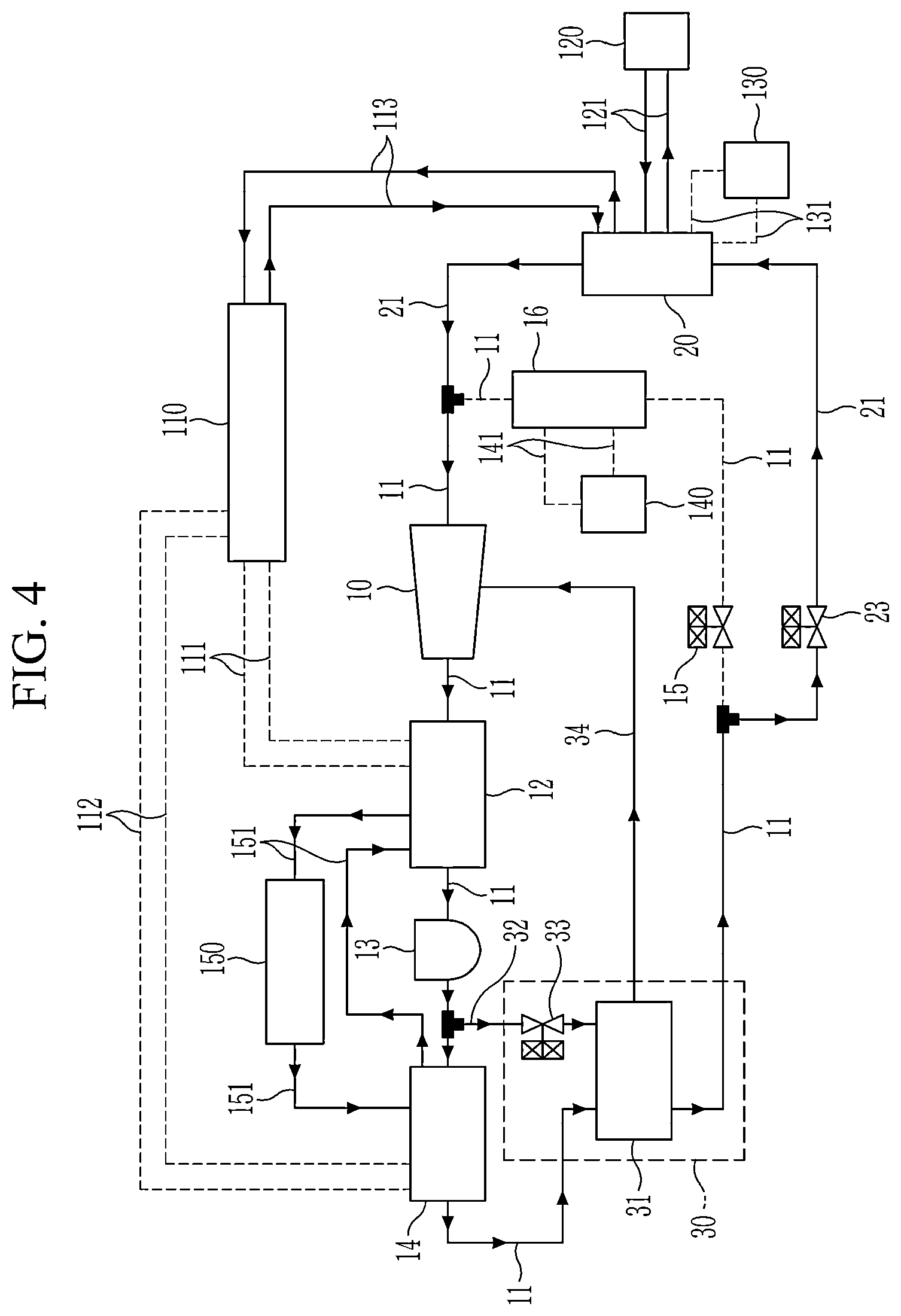 Patent US12496880 Figure 4 – Heat pump system for a vehicle