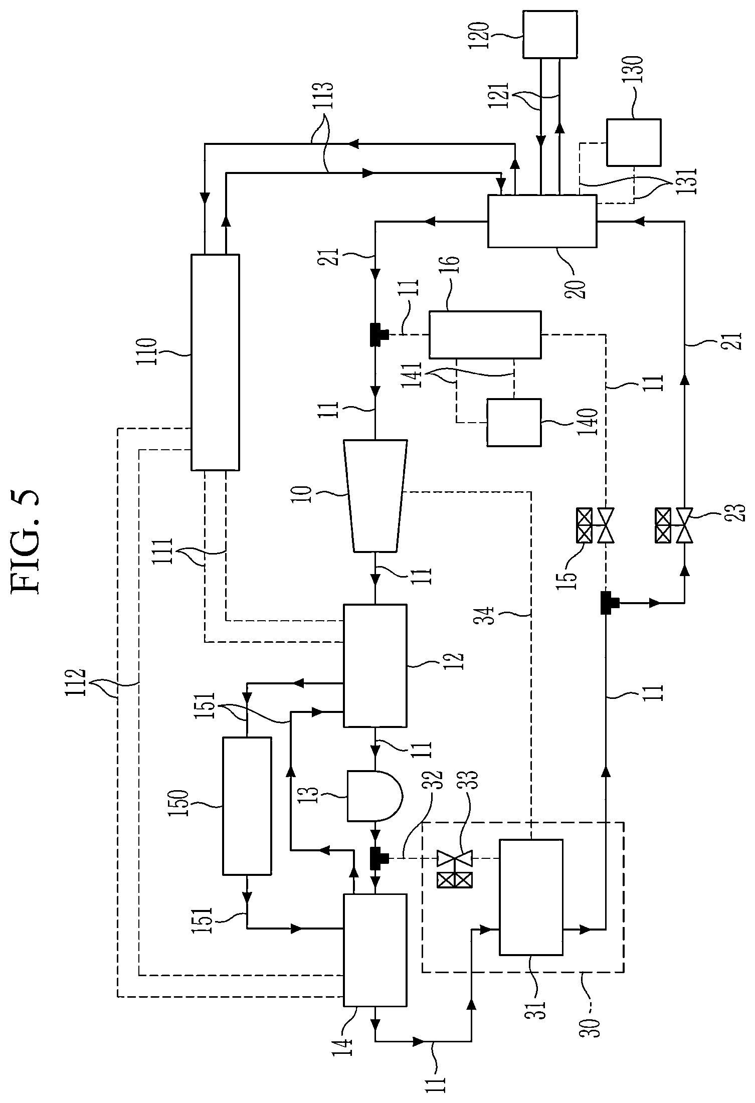 Patent US12496880 Figure 5 – Heat pump system for a vehicle