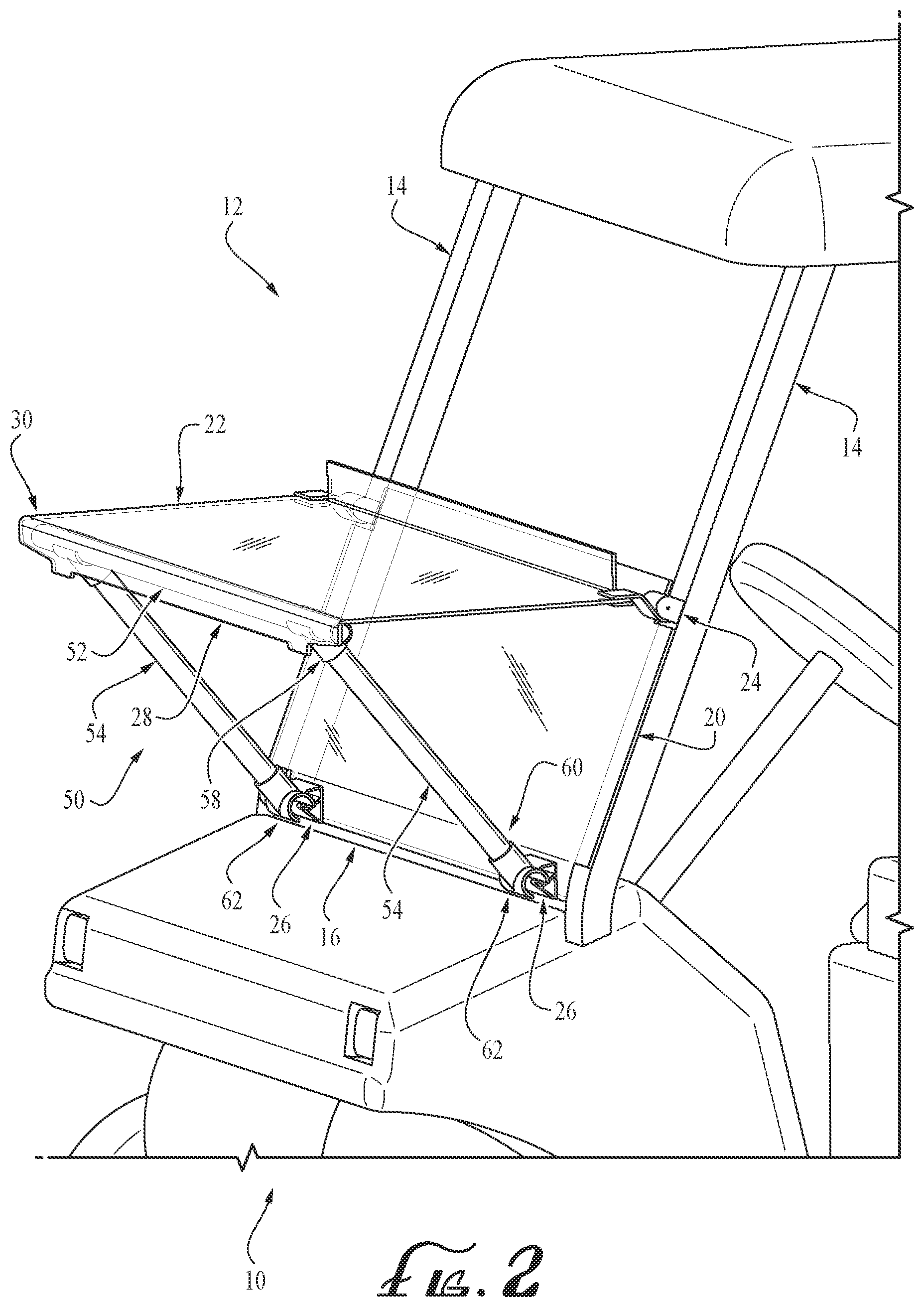 Patent US12496882 Figure 2 – Supporting golf-cart pivotal windshield for use as table
