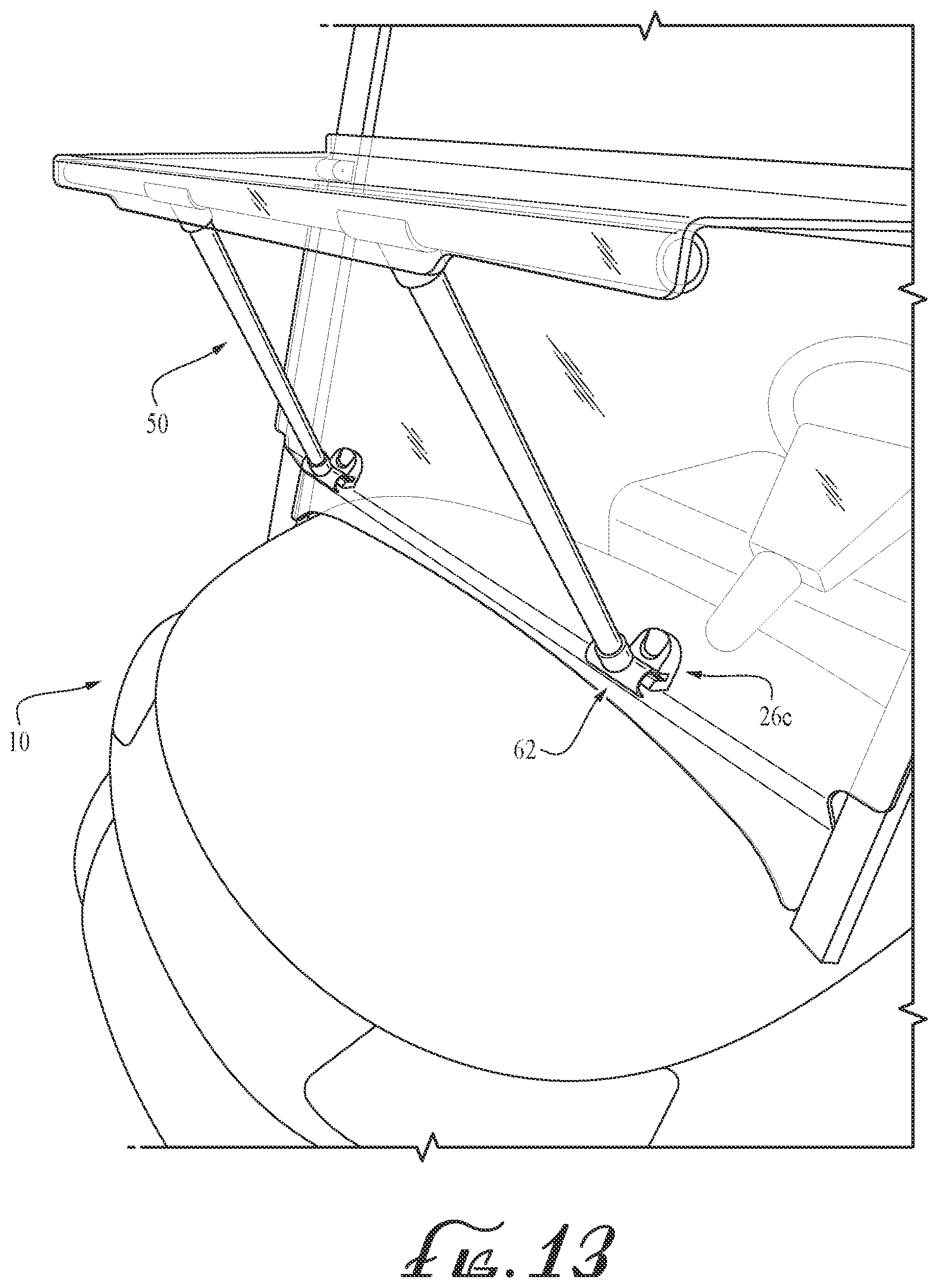 Patent US12496882 Figure 10 – Supporting golf-cart pivotal windshield for use as table